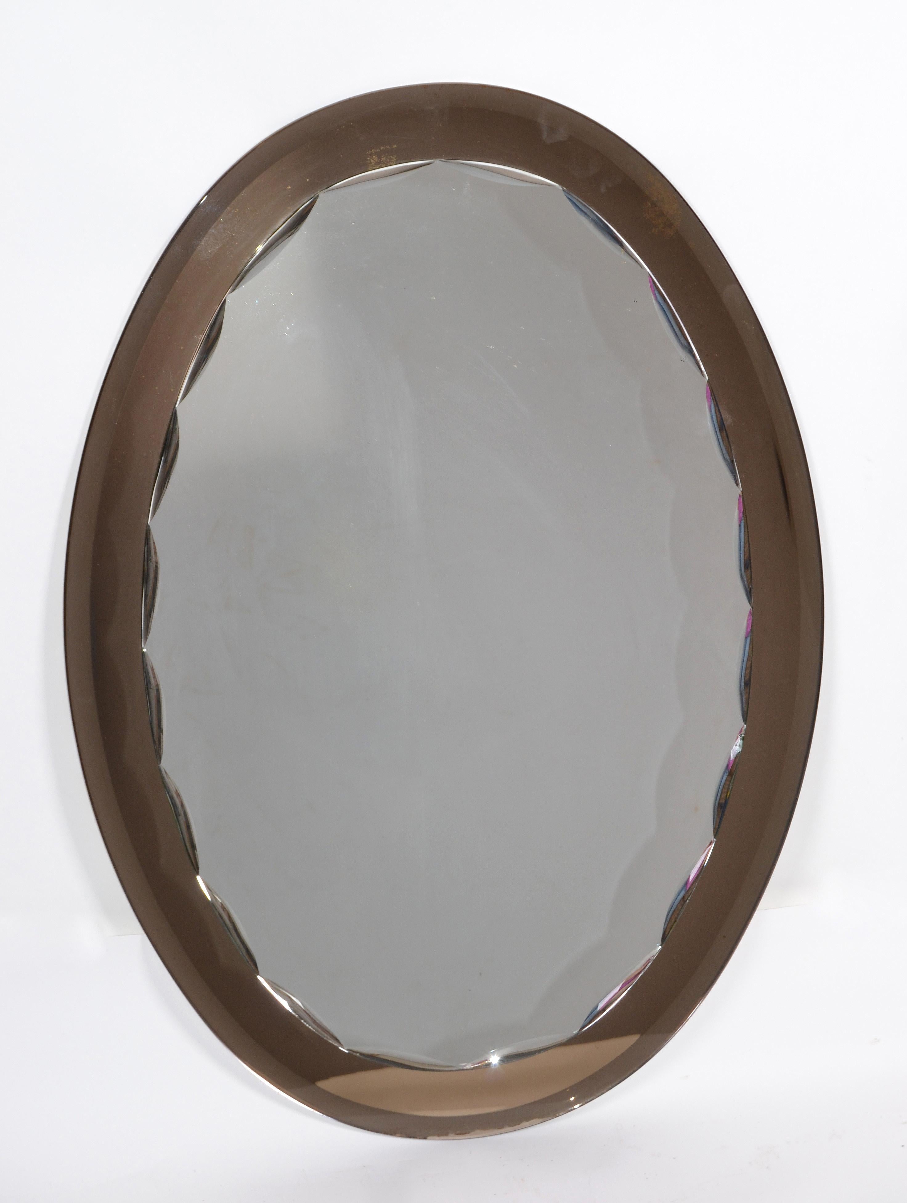 Veca Mid-Century Modern Faceted Wall Mirror & Beveled Smoked Glass 1970s Italy For Sale 1