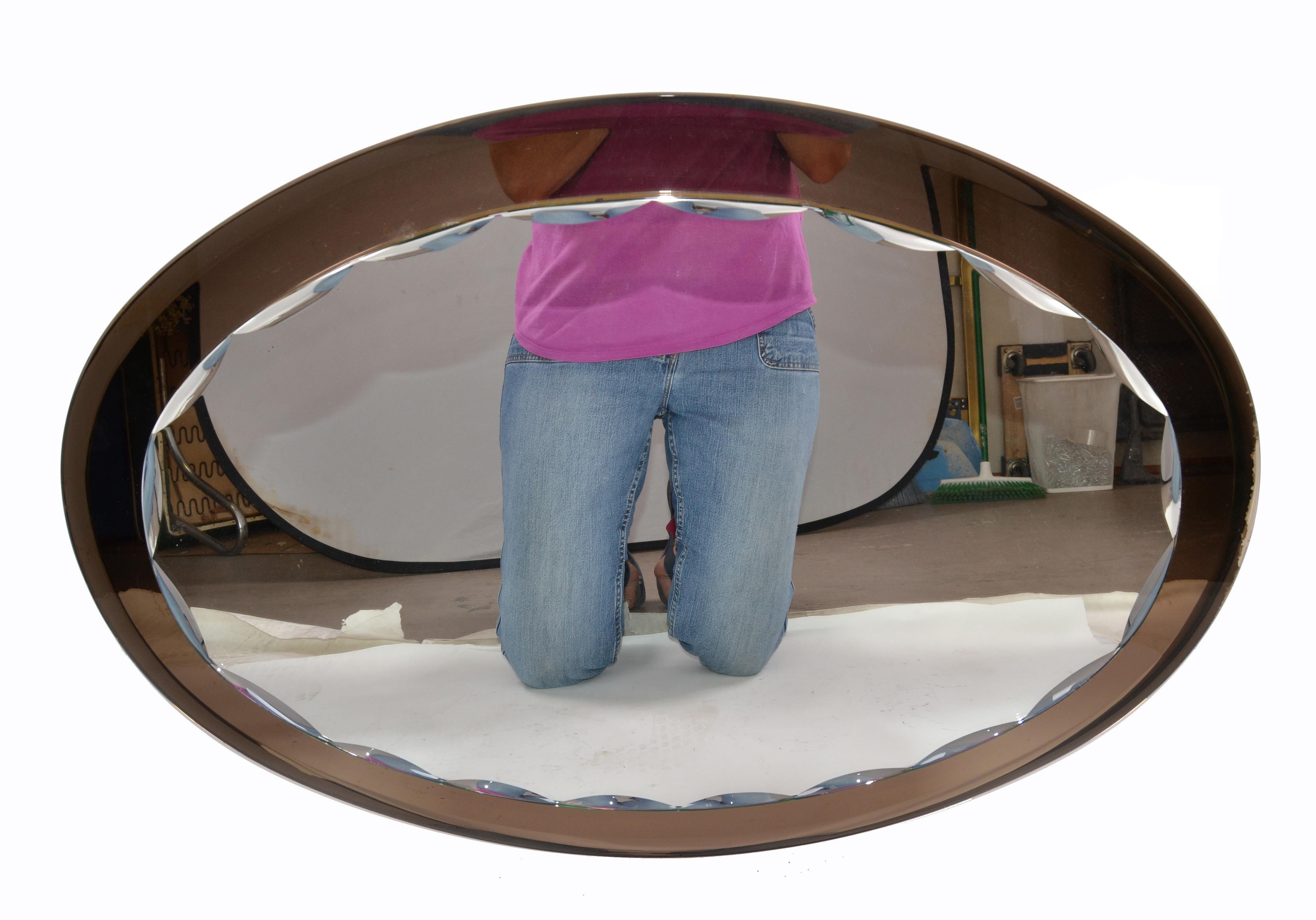 Veca Mid-Century Modern Faceted Wall Mirror & Beveled Smoked Glass 1970s Italy For Sale 2