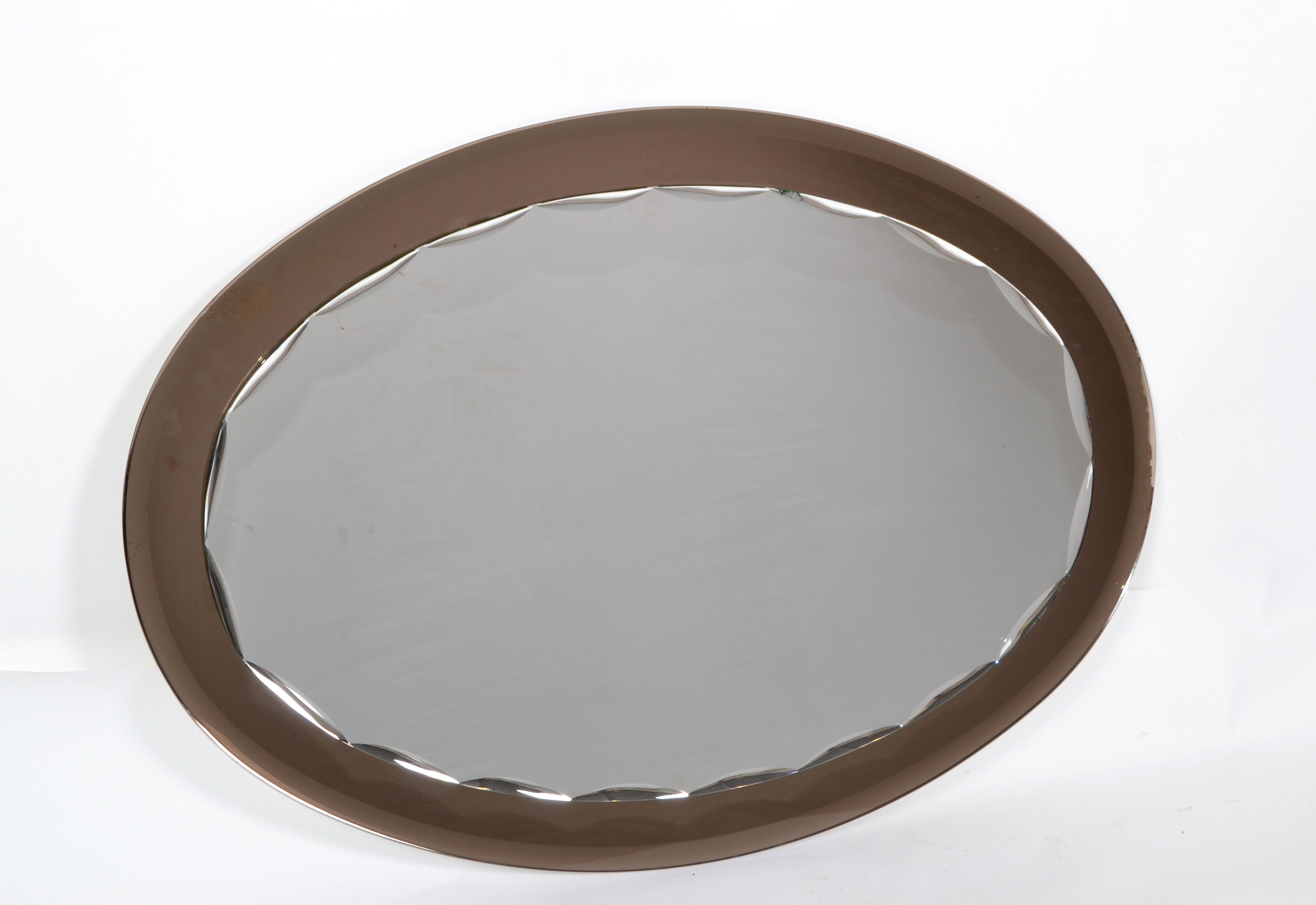 Veca Mid-Century Modern Faceted Wall Mirror & Beveled Smoked Glass 1970s Italy For Sale 4