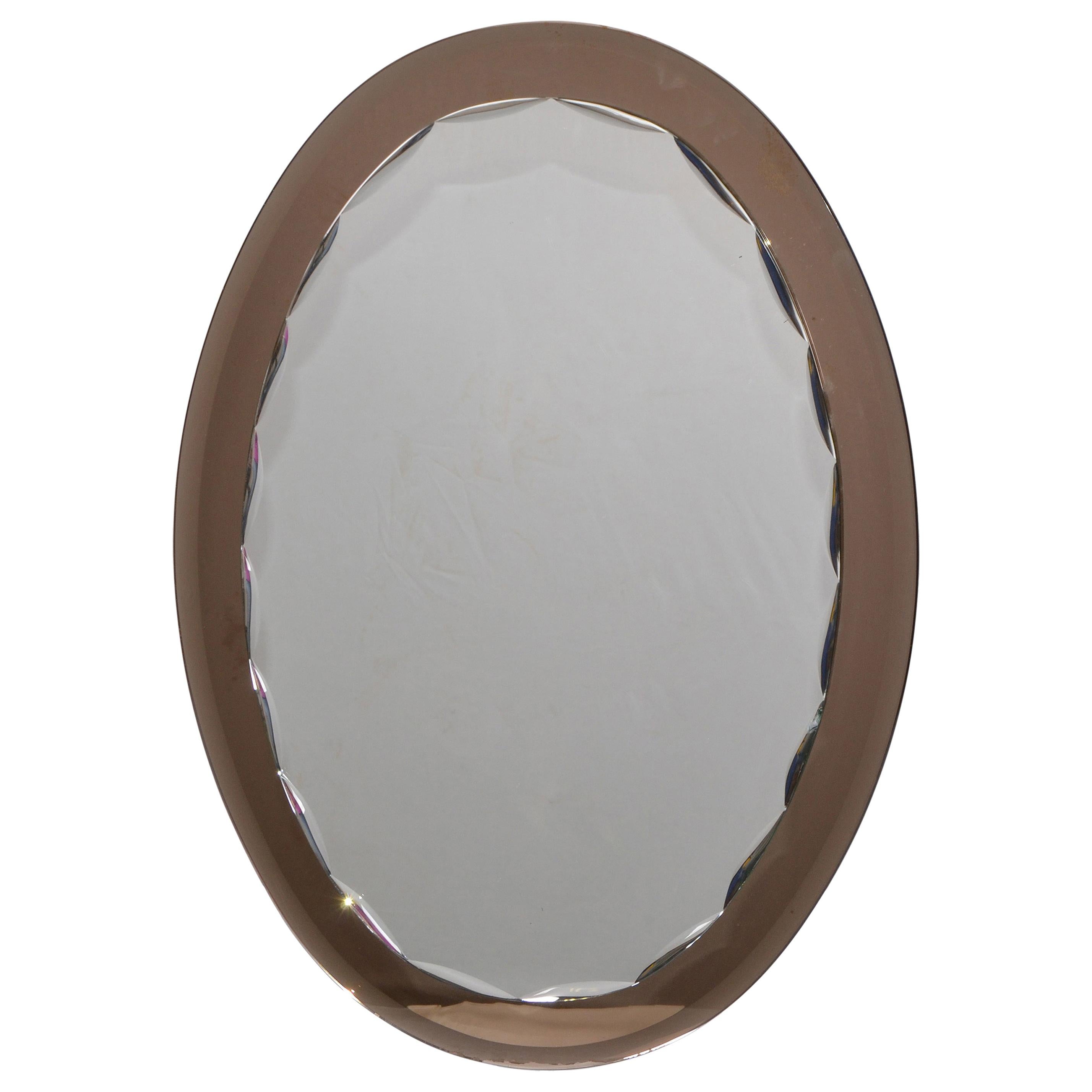 Veca Mid-Century Modern Faceted Wall Mirror & Beveled Smoked Glass 1970s Italy For Sale