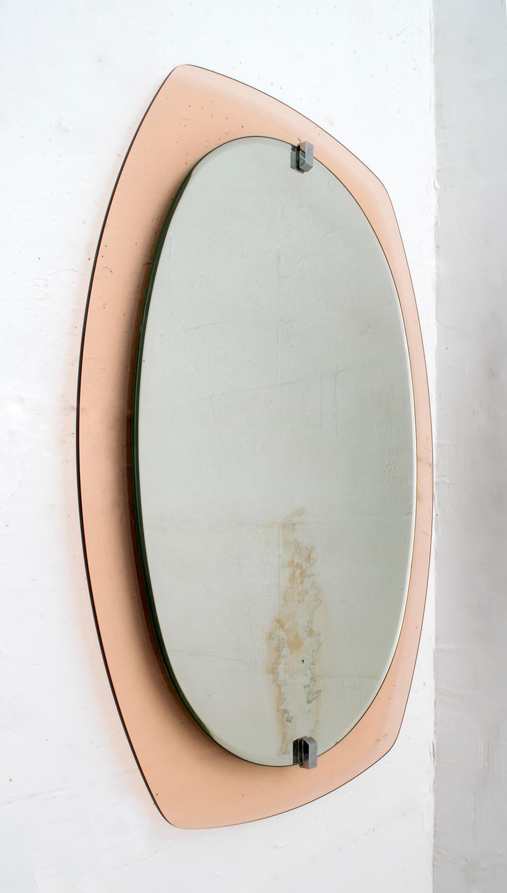 Milieu du XXe siècle Miroir mural italien mi-siècle moderne Veca avec cadre, années 1960 en vente