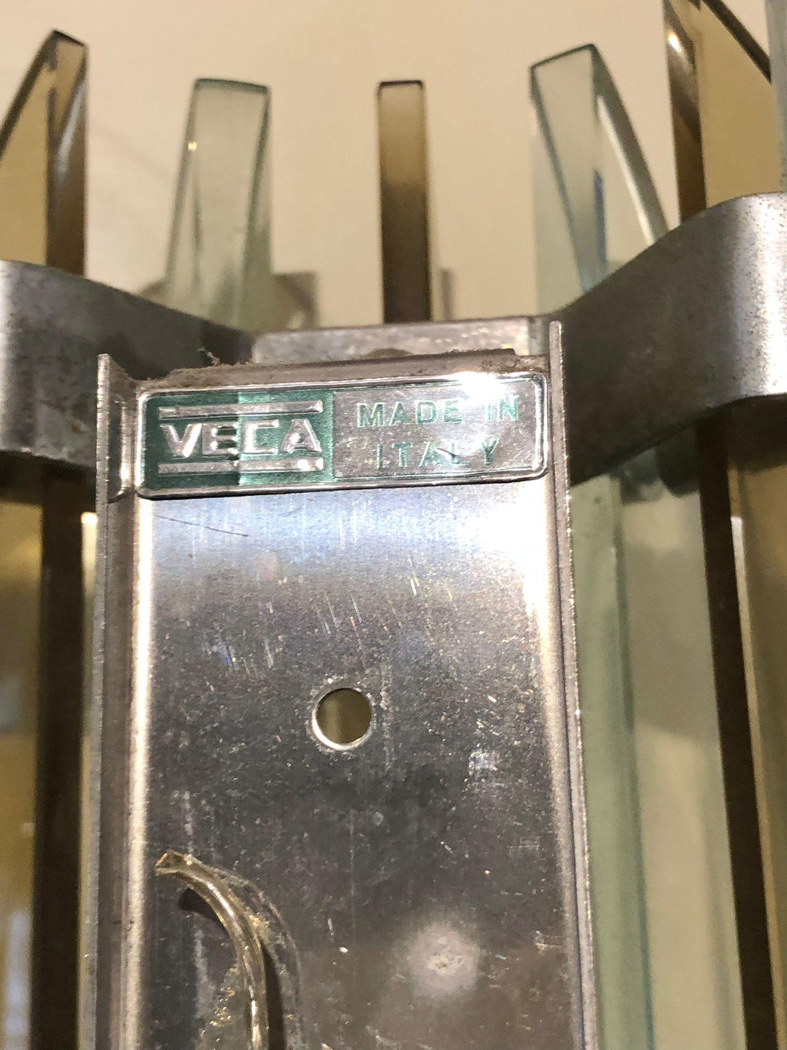 Veca Mid-Century Modern Pair of Italian Glass and Metal Wall Sconces For Sale 2