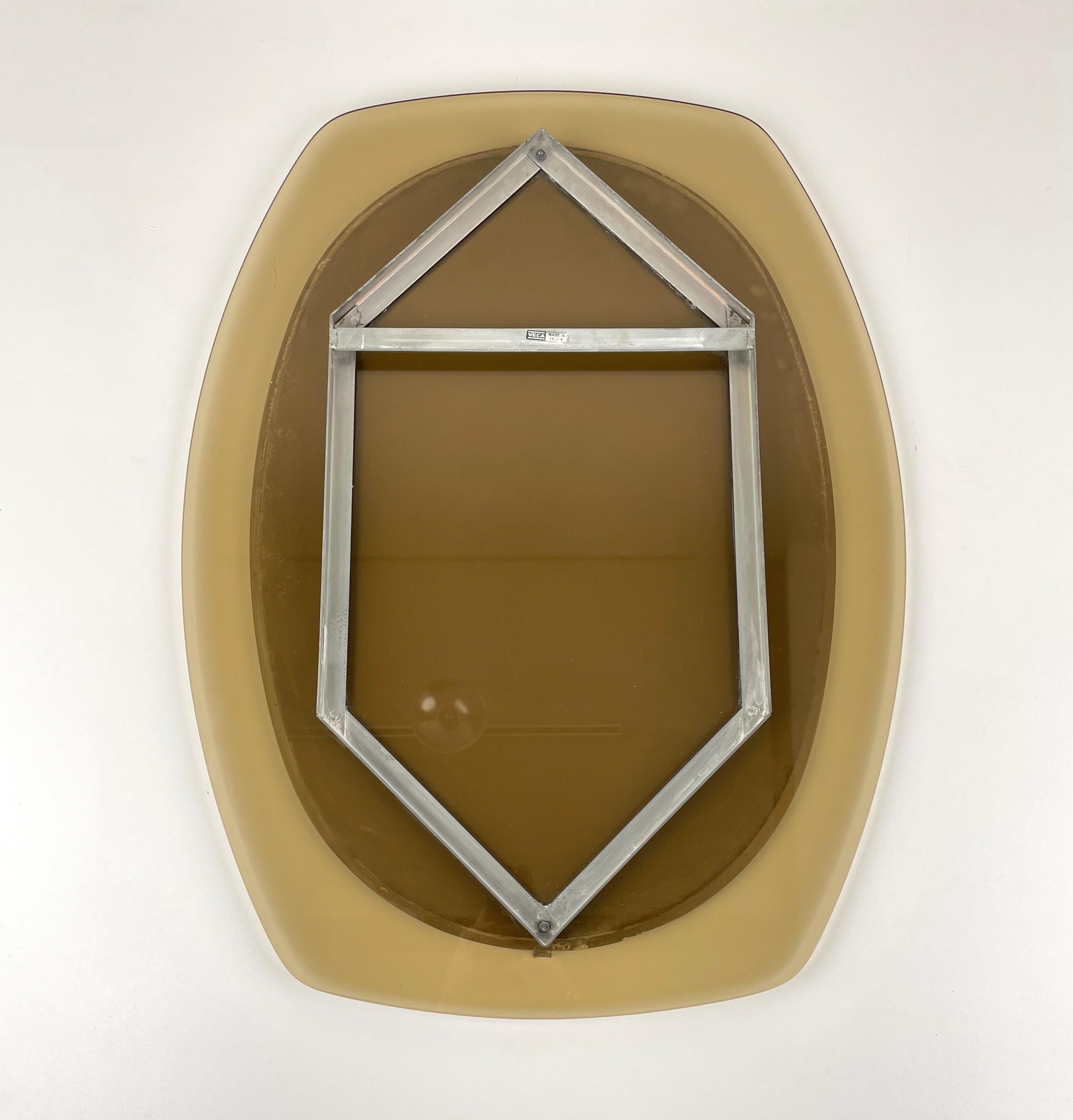 Veca Mid-Century Modern Wall Mirror in Smoked Glass & Chrome, Italy, 1970s 1