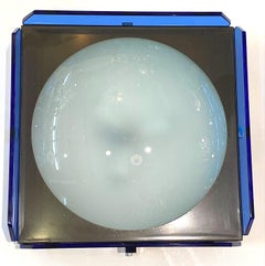 Veca Midcentury Italian Blue Glass Flush Mount Fixture