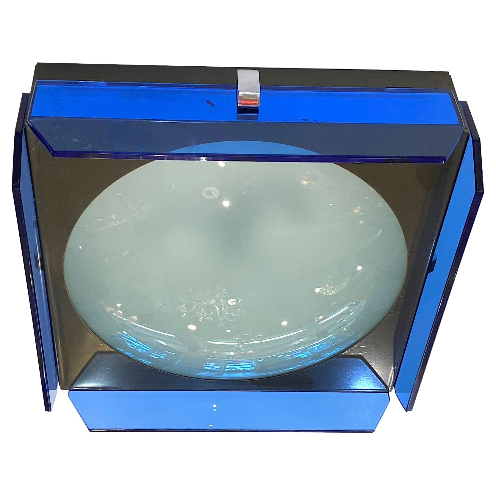 Veca Midcentury Italian Blue Glass Flush Mount Fixture