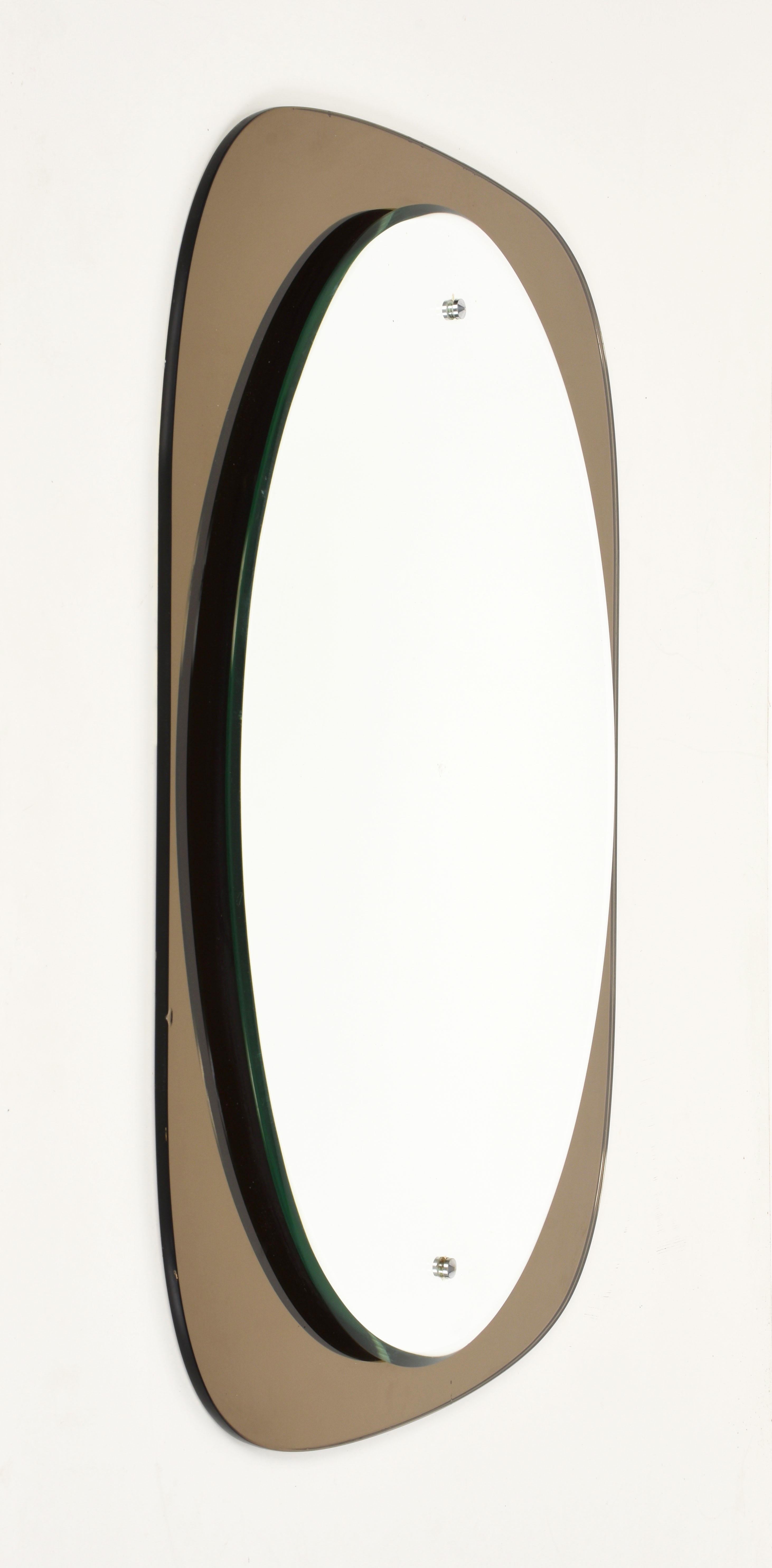 Mid-Century Modern Veca Midcentury Italian Oval Wall Mirror with Bronze Glass Frame, 1960s