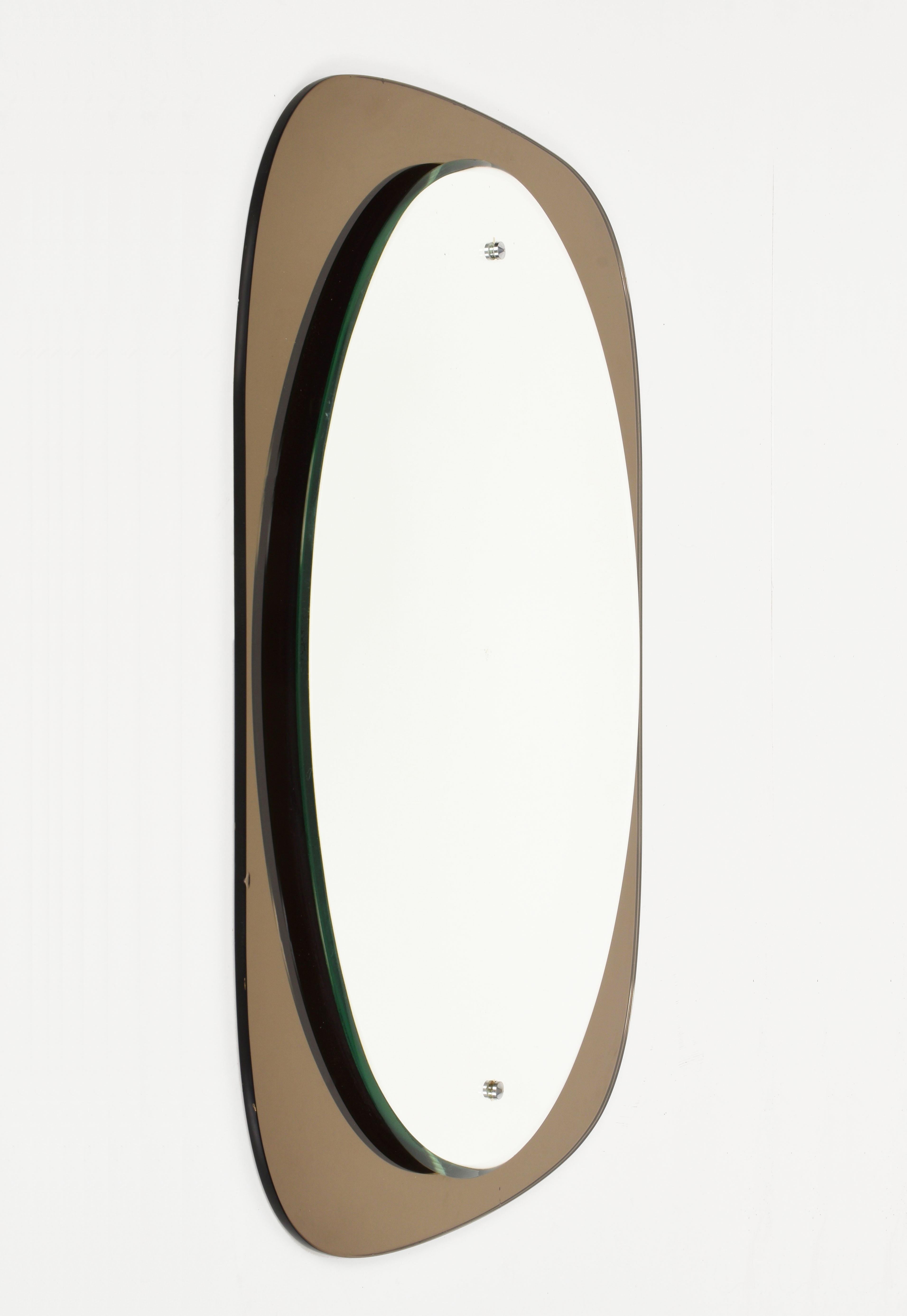 Mid-20th Century Veca Midcentury Italian Oval Wall Mirror with Bronze Glass Frame, 1960s
