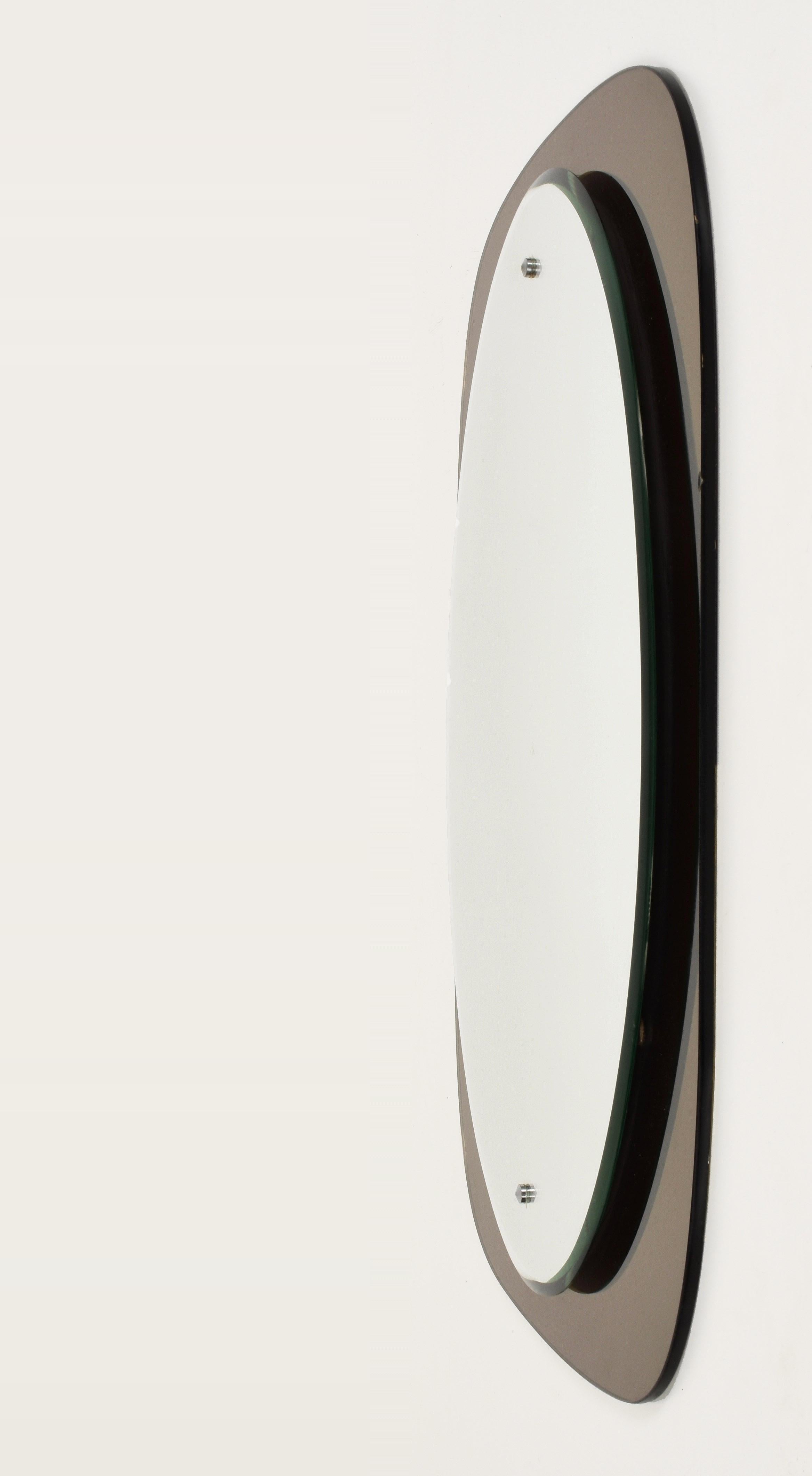 Veca Midcentury Italian Oval Wall Mirror with Bronze Glass Frame, 1960s 1