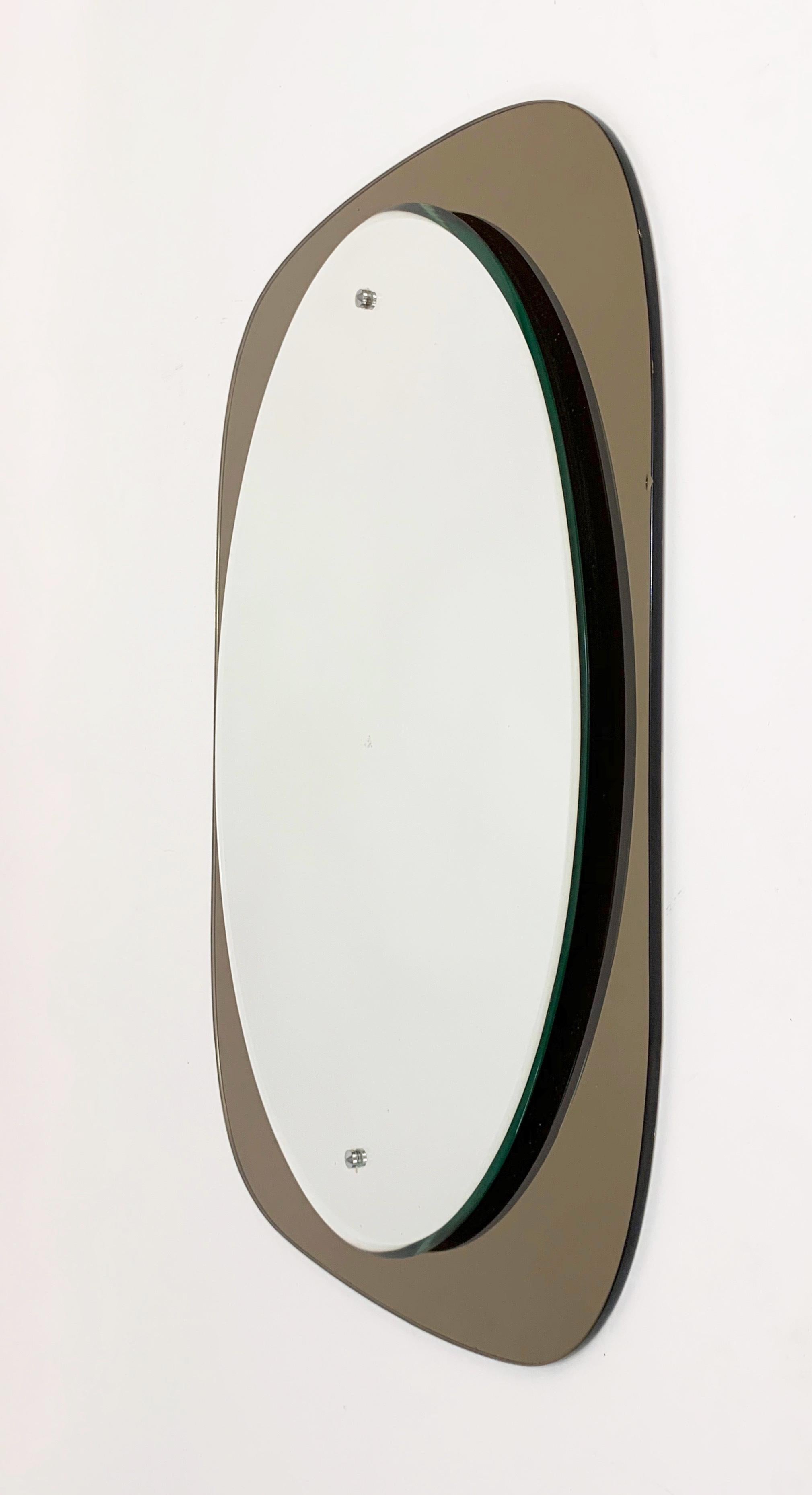 Veca Midcentury Italian Oval Wall Mirror with Bronze Glass Frame, 1960s 4