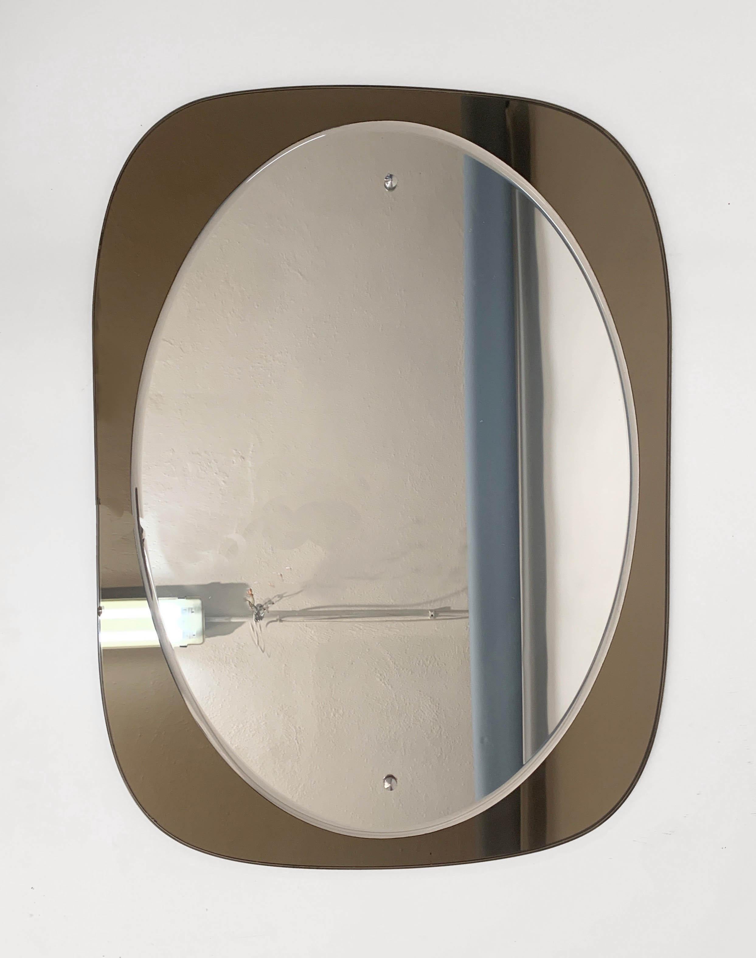 Veca Midcentury Italian Oval Wall Mirror with Bronze Glass Frame, 1960s 5