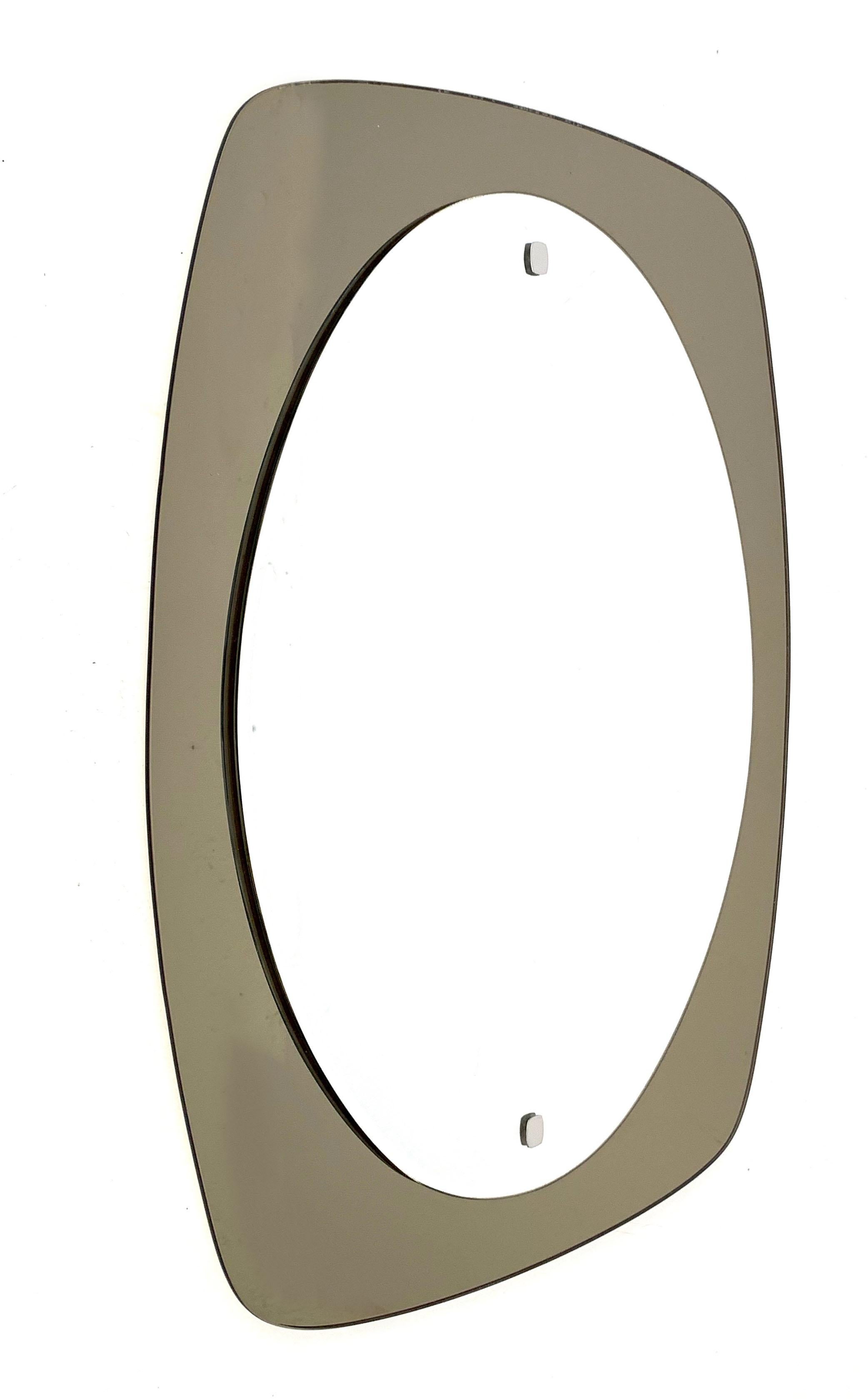 Veca Midcentury Italian Oval Wall Mirror with Bronzed Glass Frame, 1970s 3