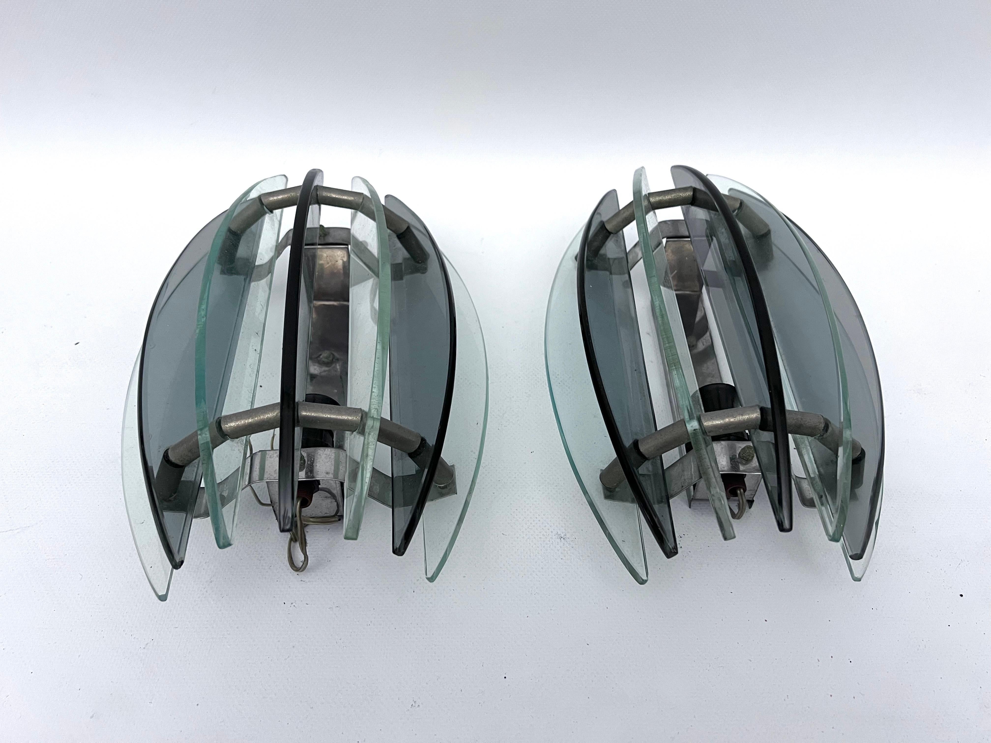Mid-Century Modern Veca, pair of Italian glass sconces from 60s