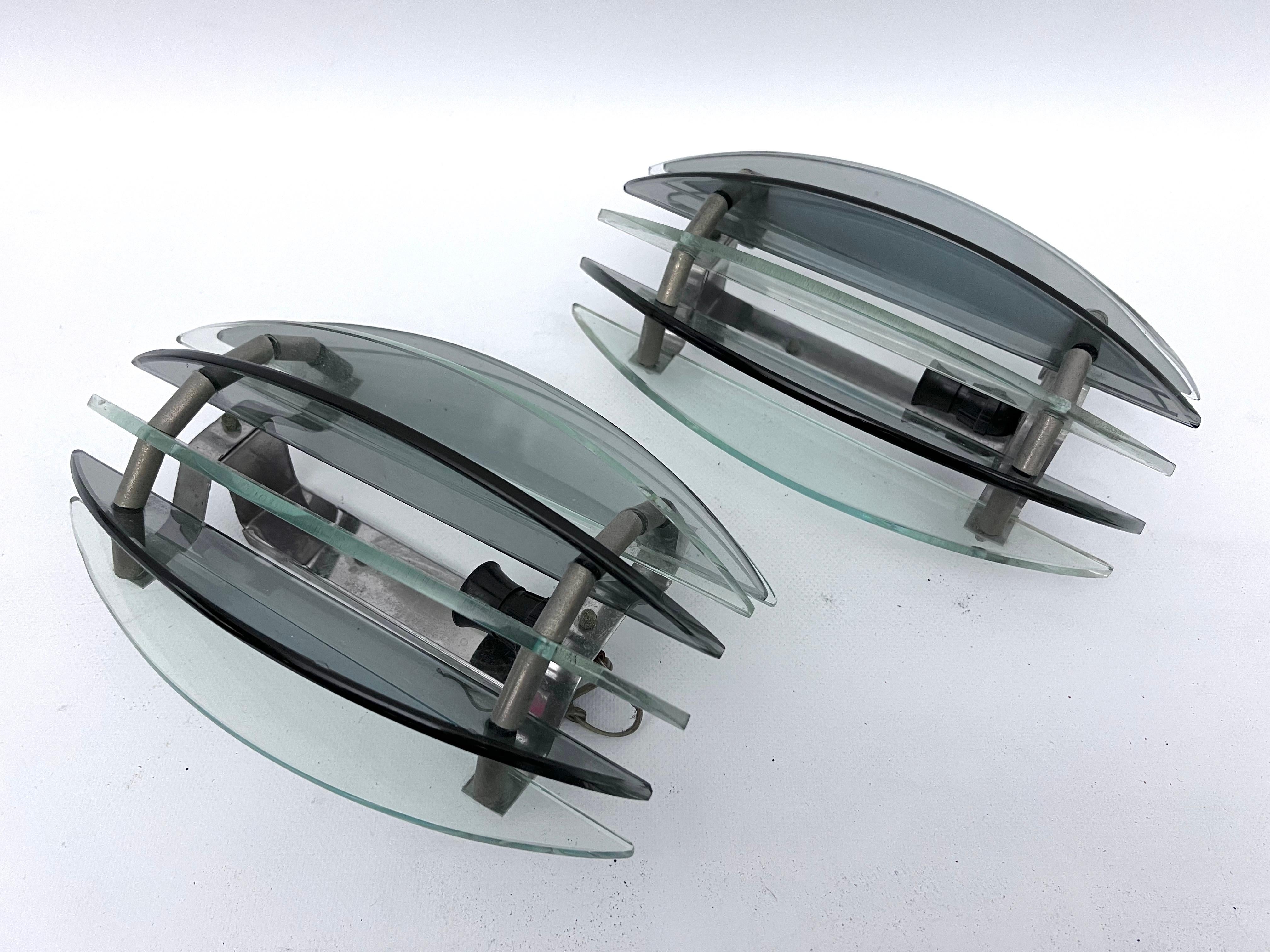 Glass Veca, pair of Italian glass sconces from 60s