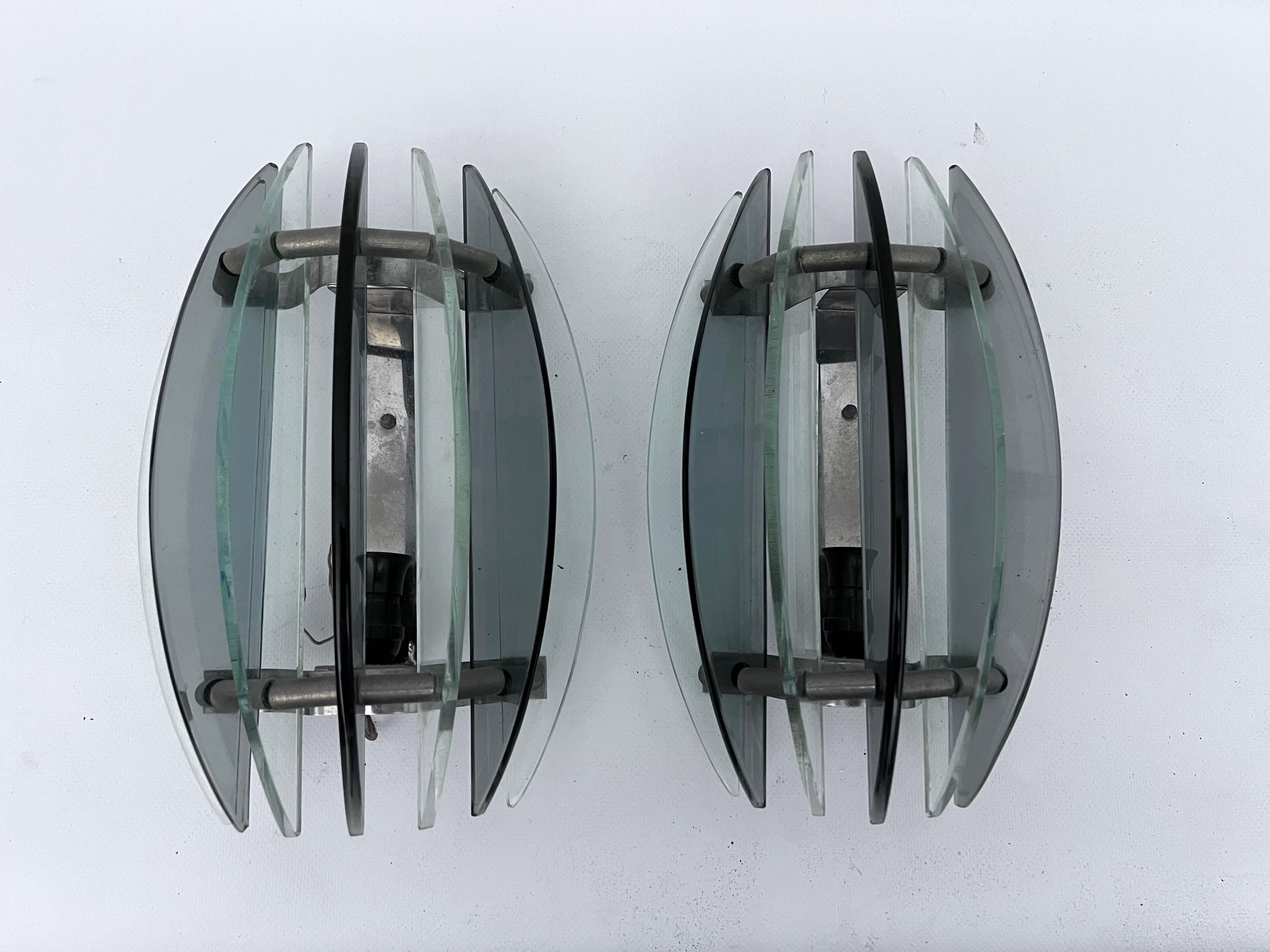 Veca, pair of Italian glass sconces from 60s For Sale 3