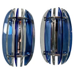 Veca Pair Of Italian Wall Sconces In Steel And 7 Crystals