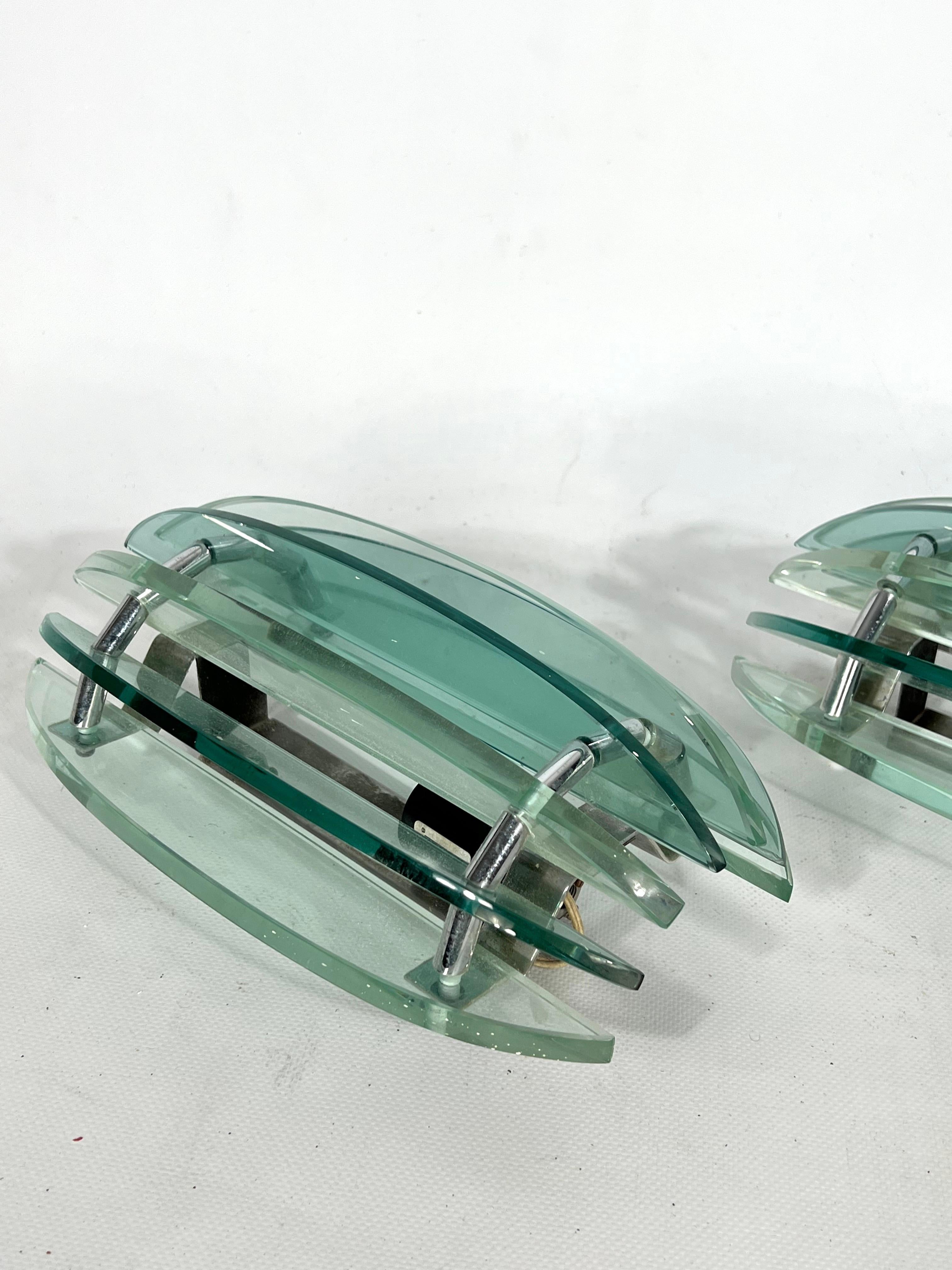 Veca, Pair of Vintage Italian Signed Clear Glass Sconces from 60s 5