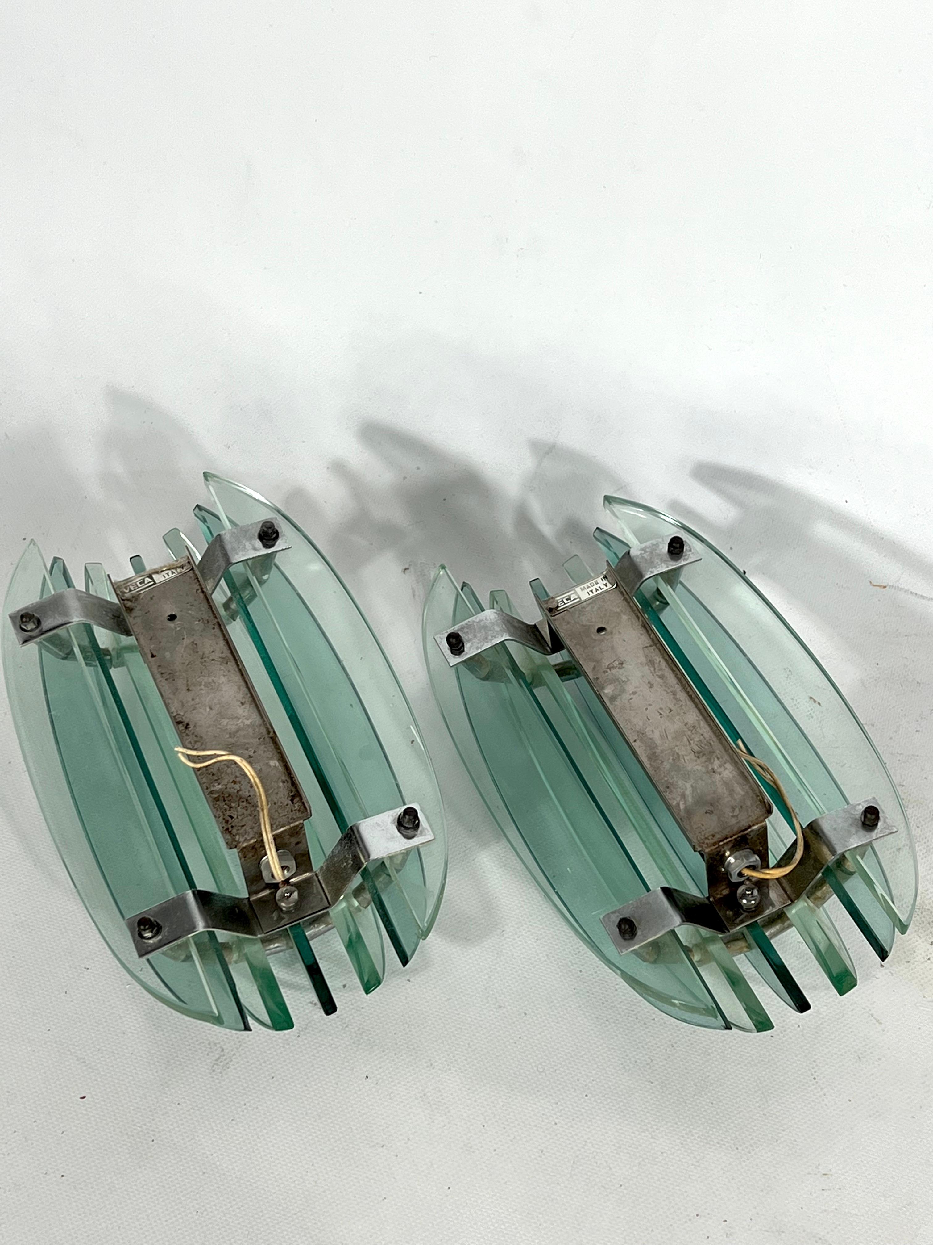Veca, Pair of Vintage Italian Signed Clear Glass Sconces from 60s 7