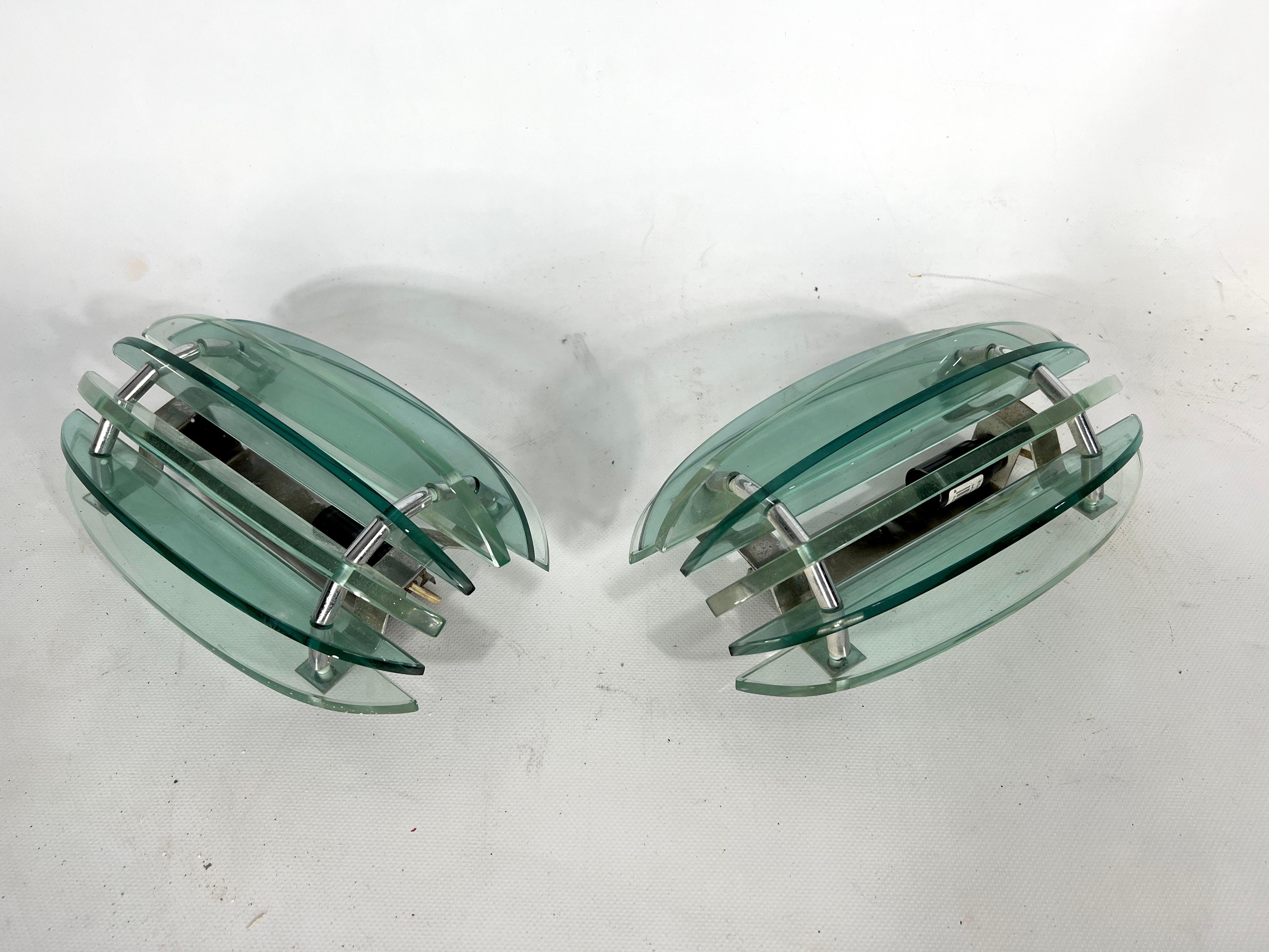 Veca, Pair of Vintage Italian Signed Clear Glass Sconces from 60s 8