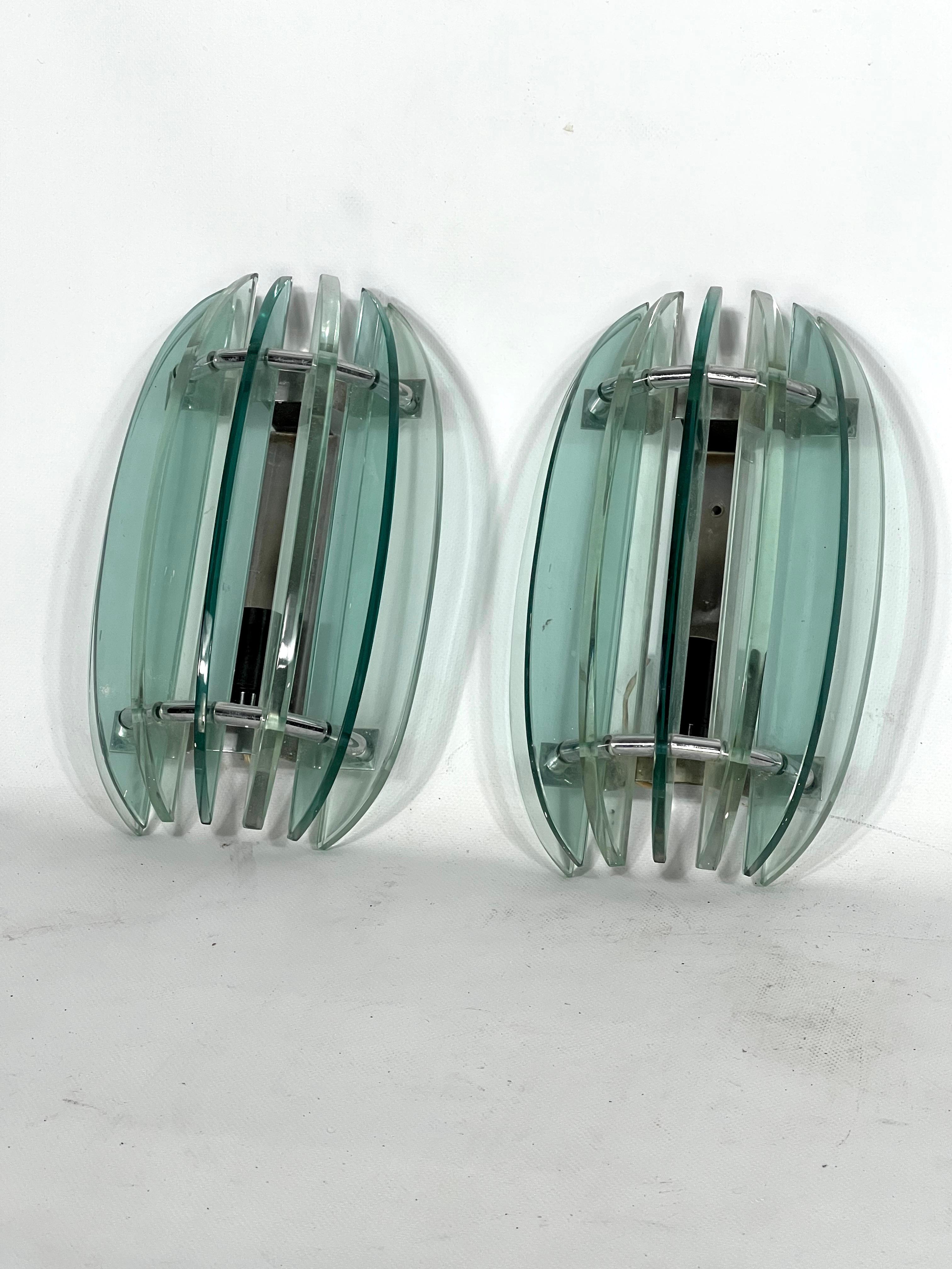 Mid-Century Modern Veca, Pair of Vintage Italian Signed Clear Glass Sconces from 60s