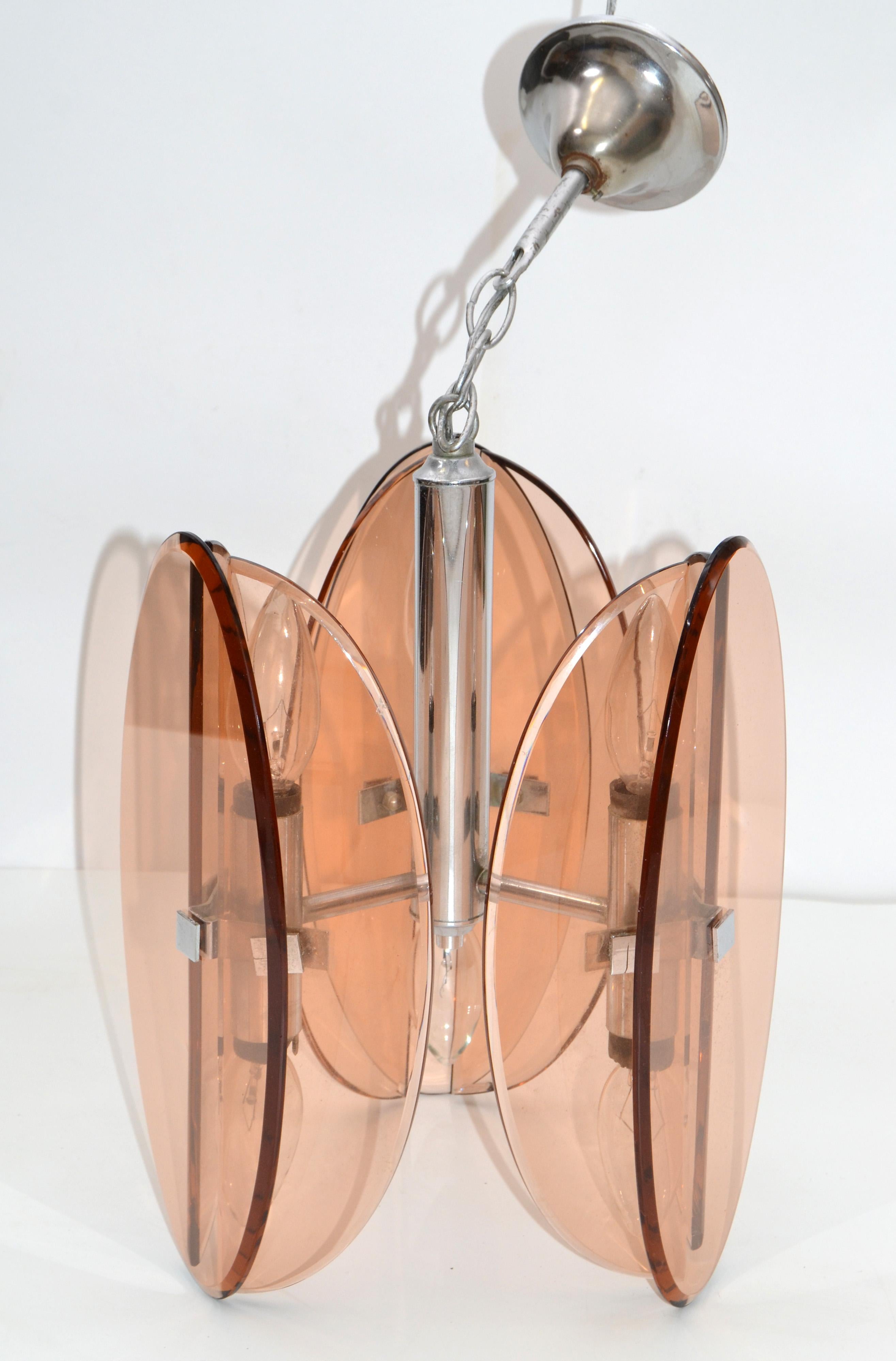 Veca Pink Murano Glass and Chrome Six-Light Chandelier Mid-Century Modern Italy 6