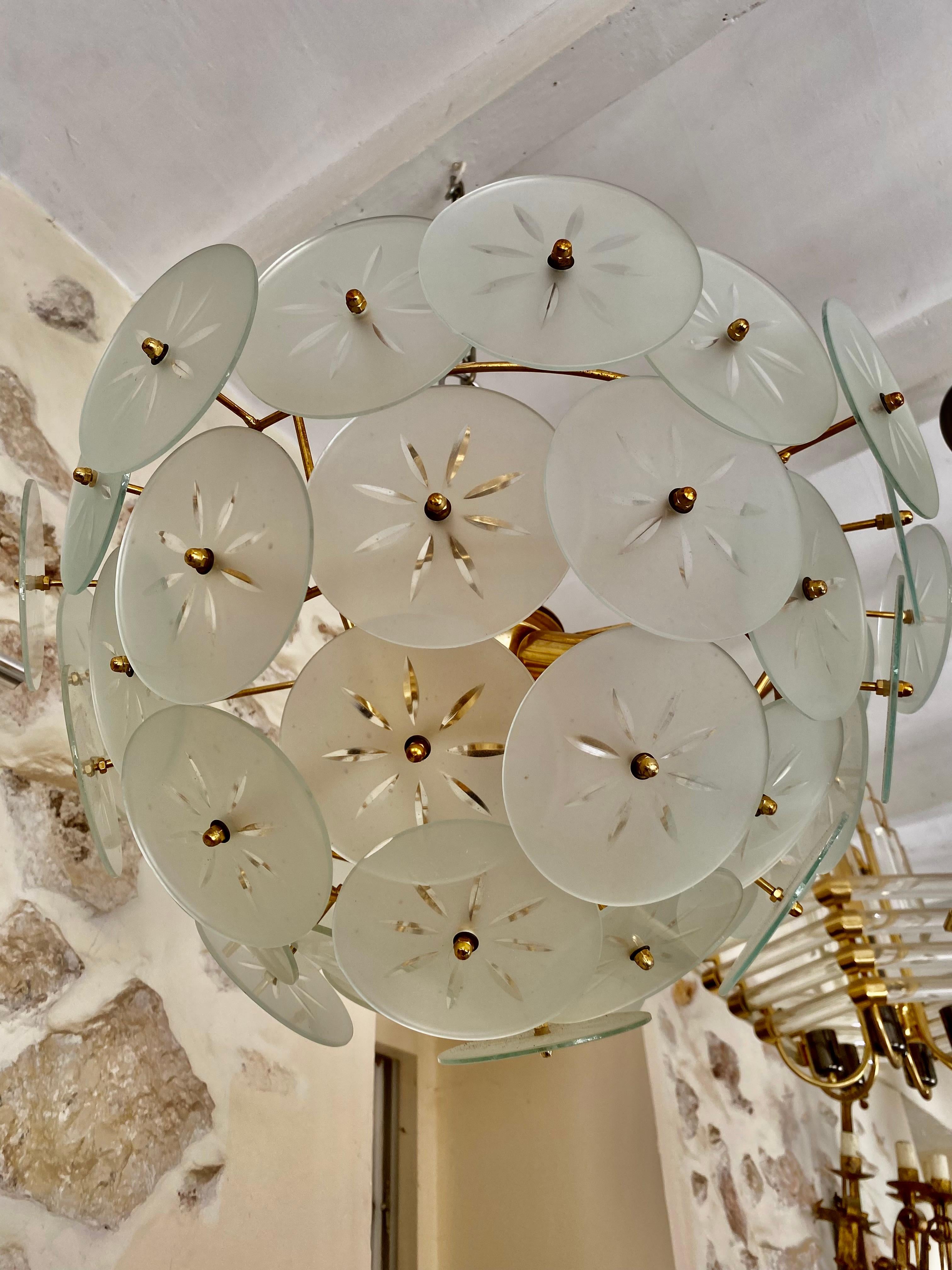 Hollywood Regency Veca chandelier Glass Flower Model, Italy, 1980