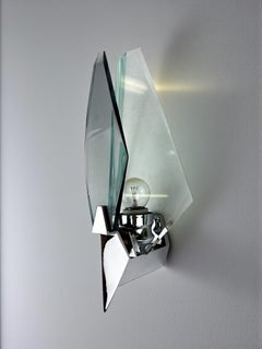 Veca sconce, murano blue cut glass & black lucite, Italy, Circa 1970's