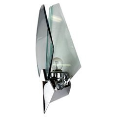 Veca sconce, murano blue cut glass & black lucite, Italy, Circa 1970's