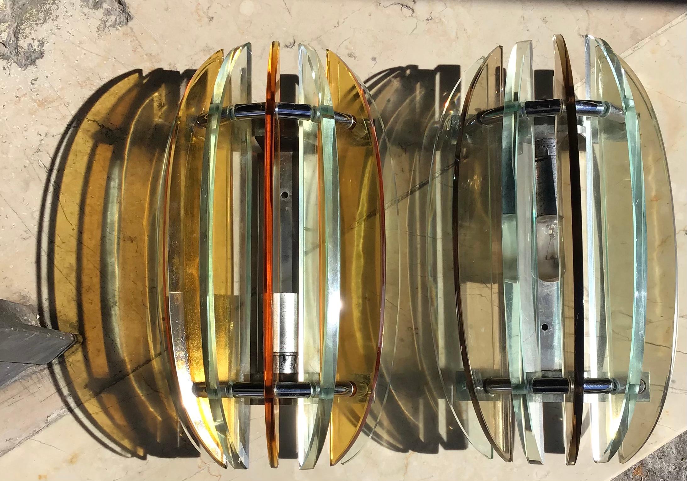 Veca Sconces Glass Metal, 1955, Italy  In Excellent Condition For Sale In Milano, IT