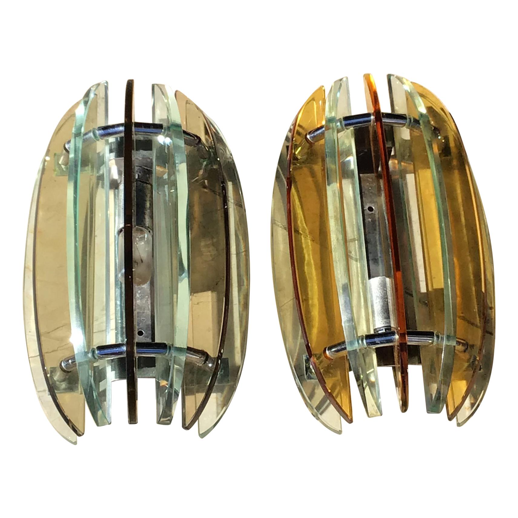 Veca Sconces Glass Metal, 1955, Italy  For Sale