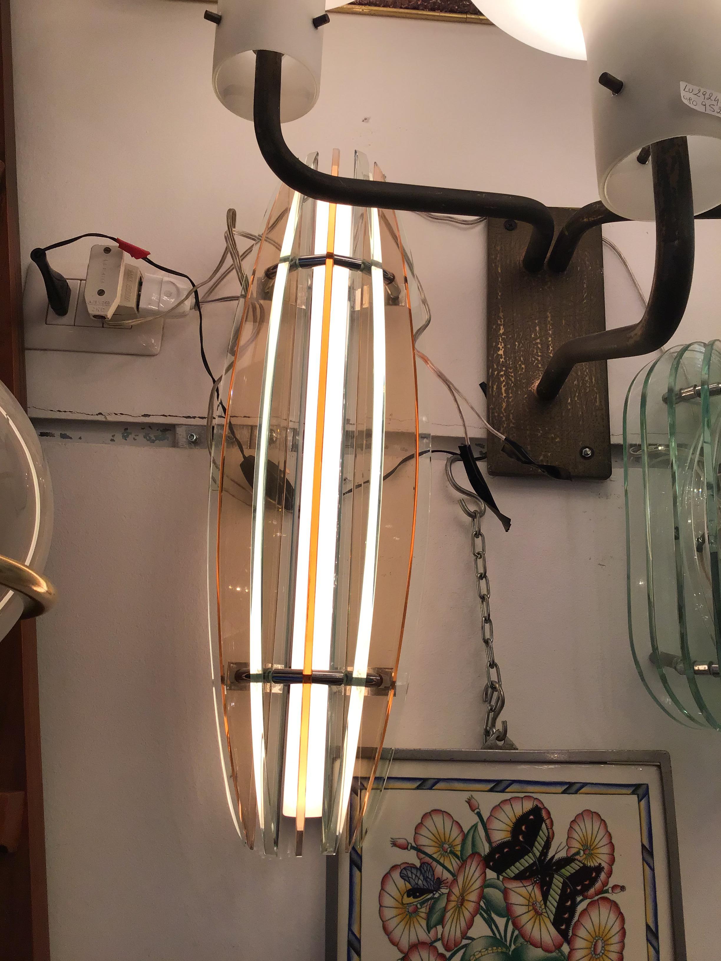 Veca Sconces Glass Metal Crome, 1960, Italy For Sale 5