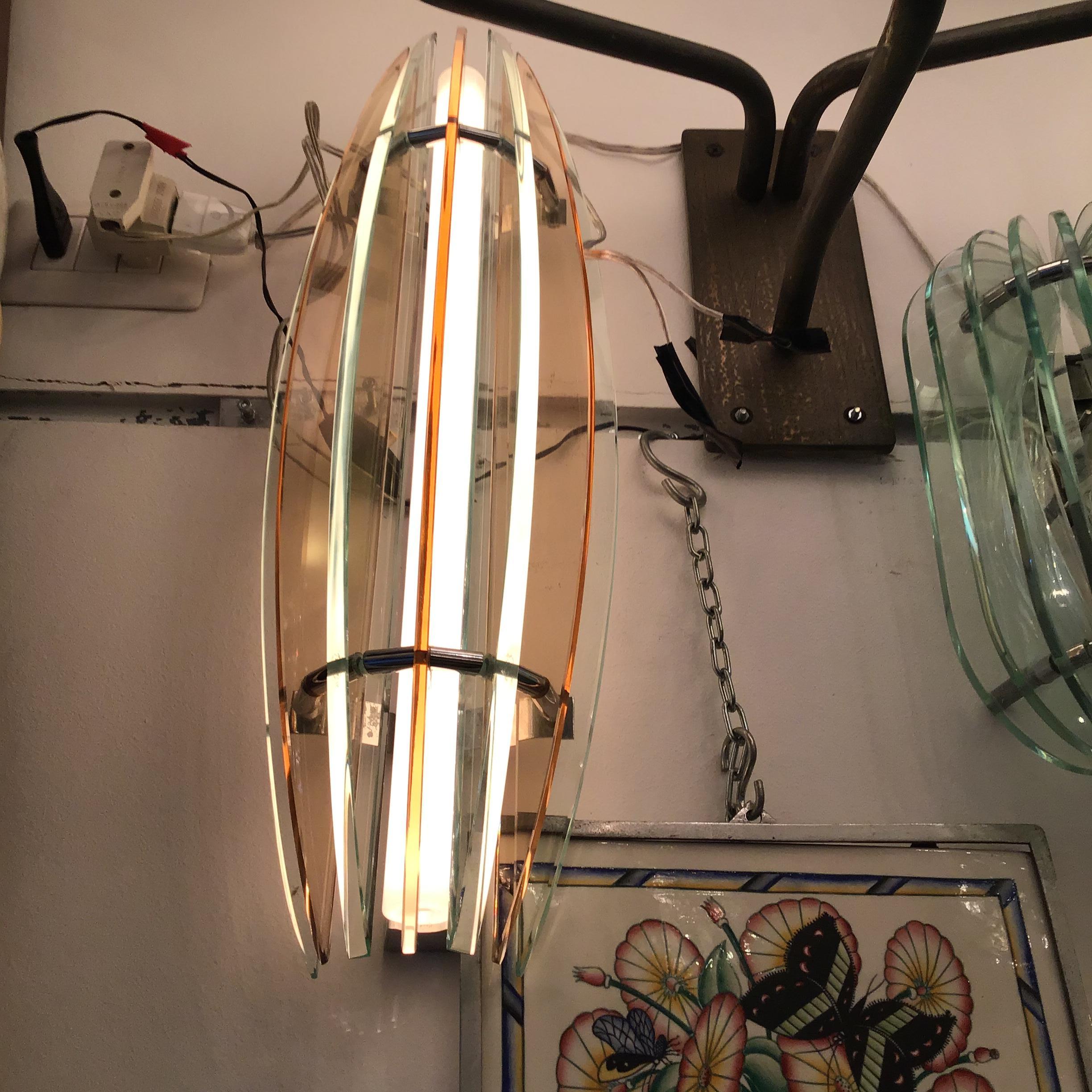 Veca Sconces Glass Metal Crome, 1960, Italy For Sale 8