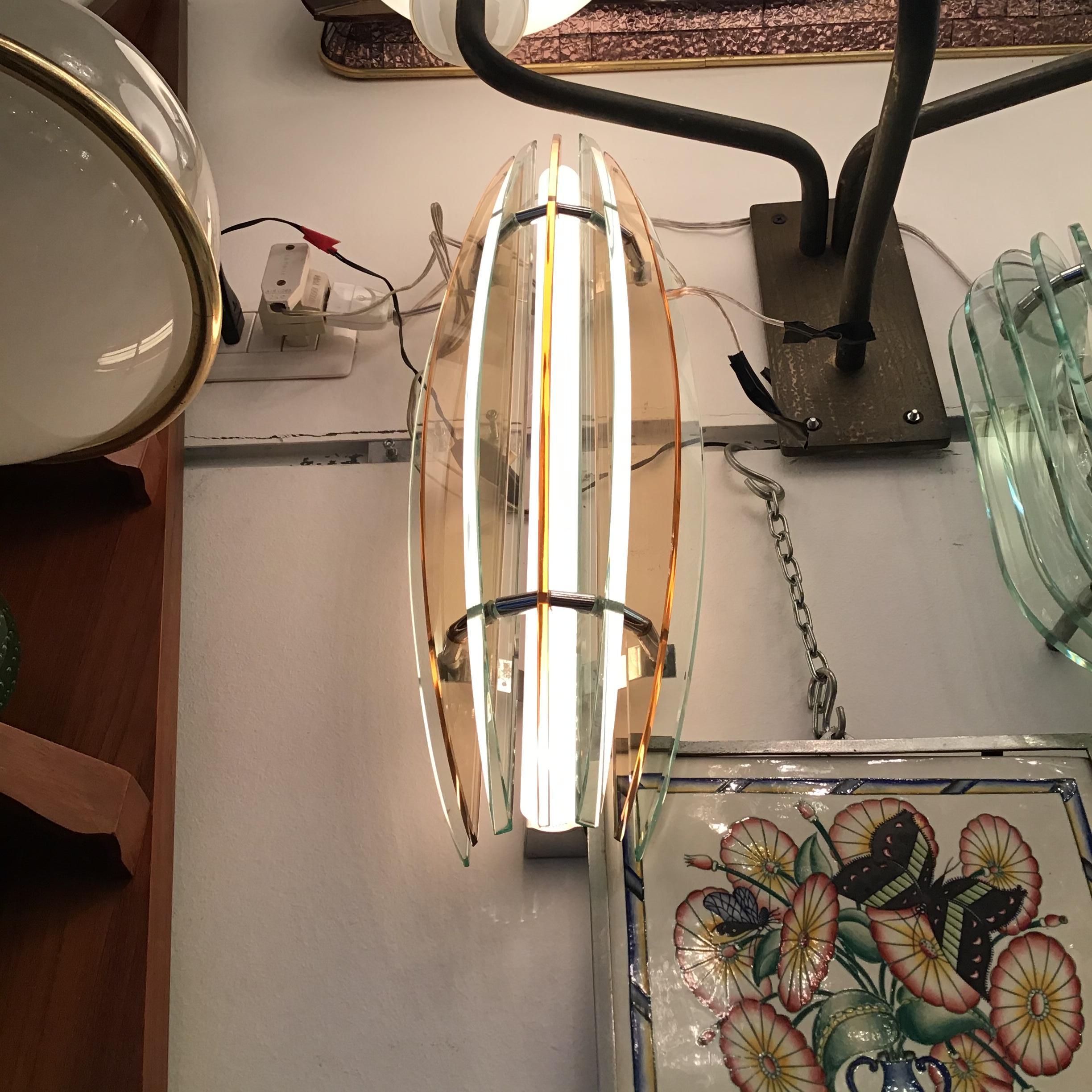 Veca Sconces Glass Metal Crome, 1960, Italy For Sale 9