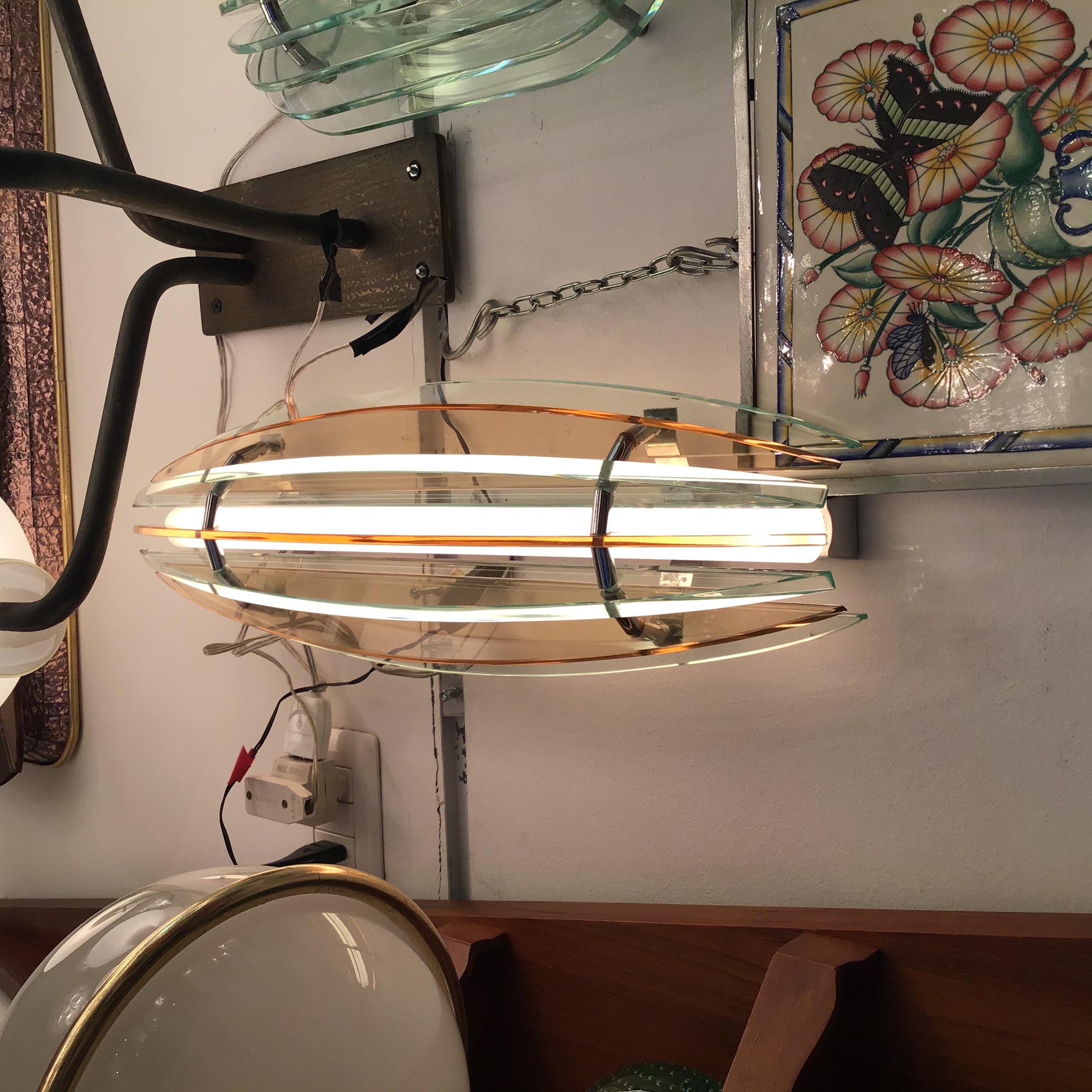 Veca Sconces Glass Metal Crome, 1960, Italy For Sale 11