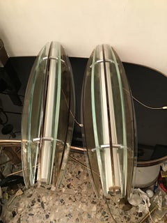 Veca Sconces Glass Metal Crome, 1960, Italy