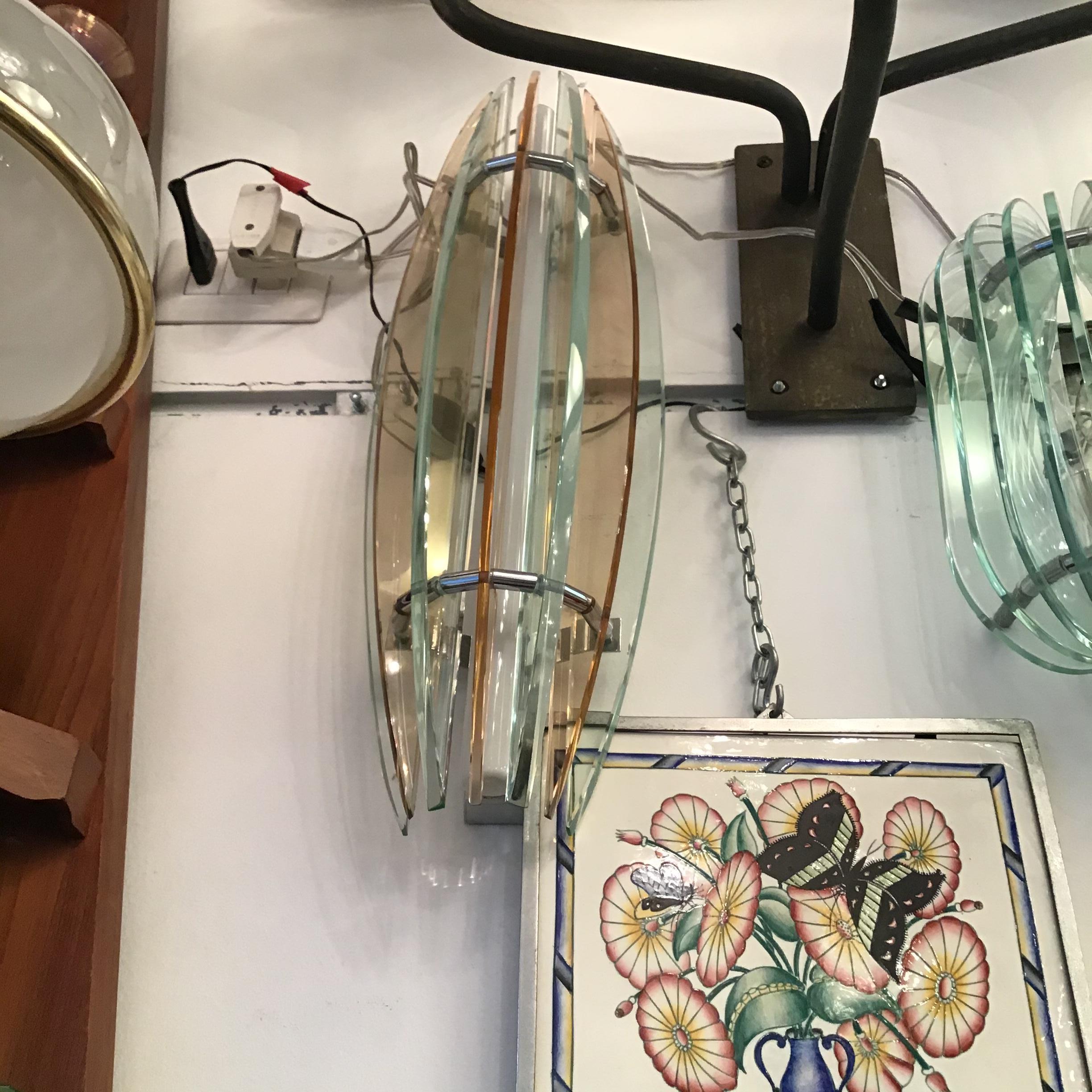 Other Veca Sconces Glass Metal Crome, 1960, Italy For Sale