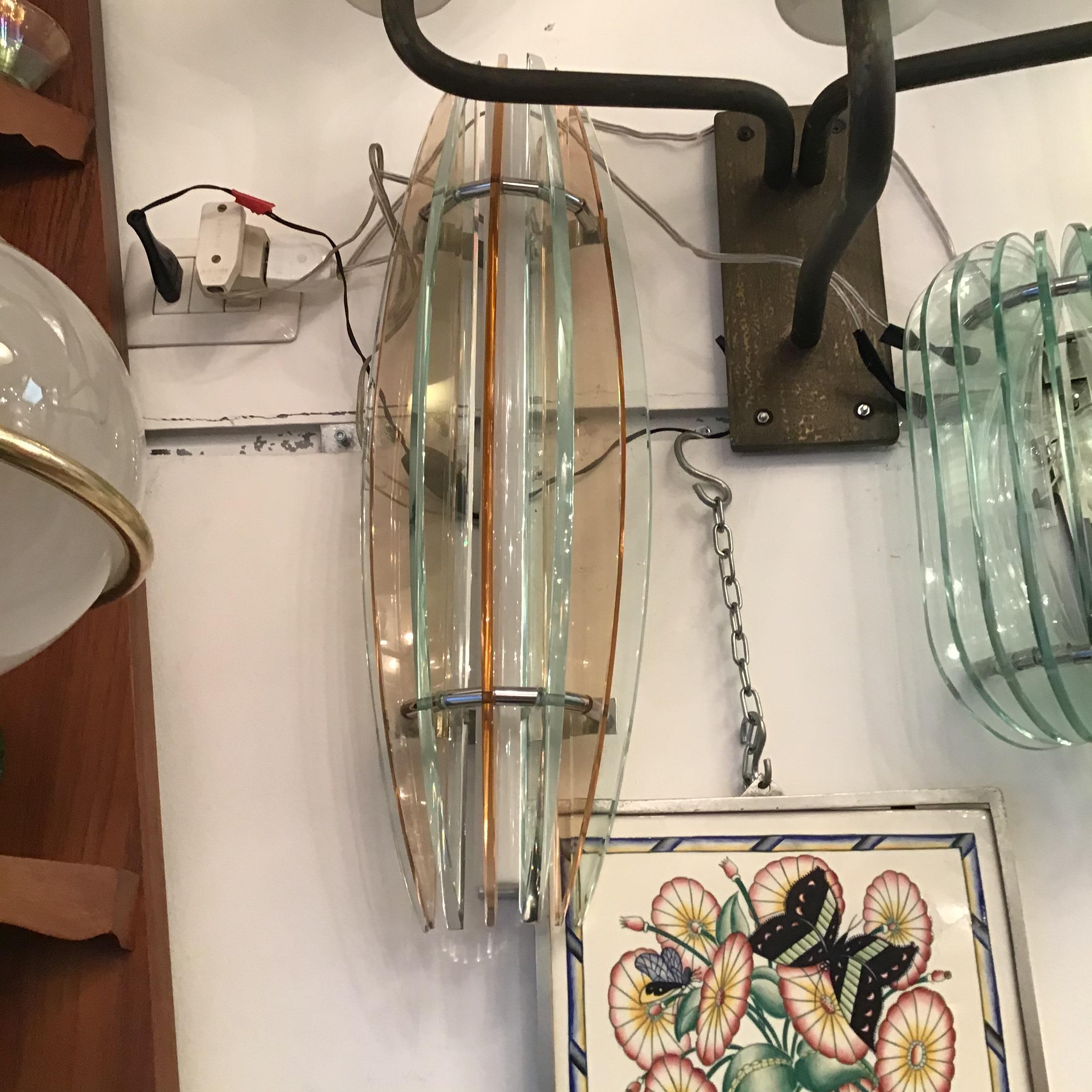 Veca Sconces Glass Metal Crome, 1960, Italy In Good Condition For Sale In Milano, IT