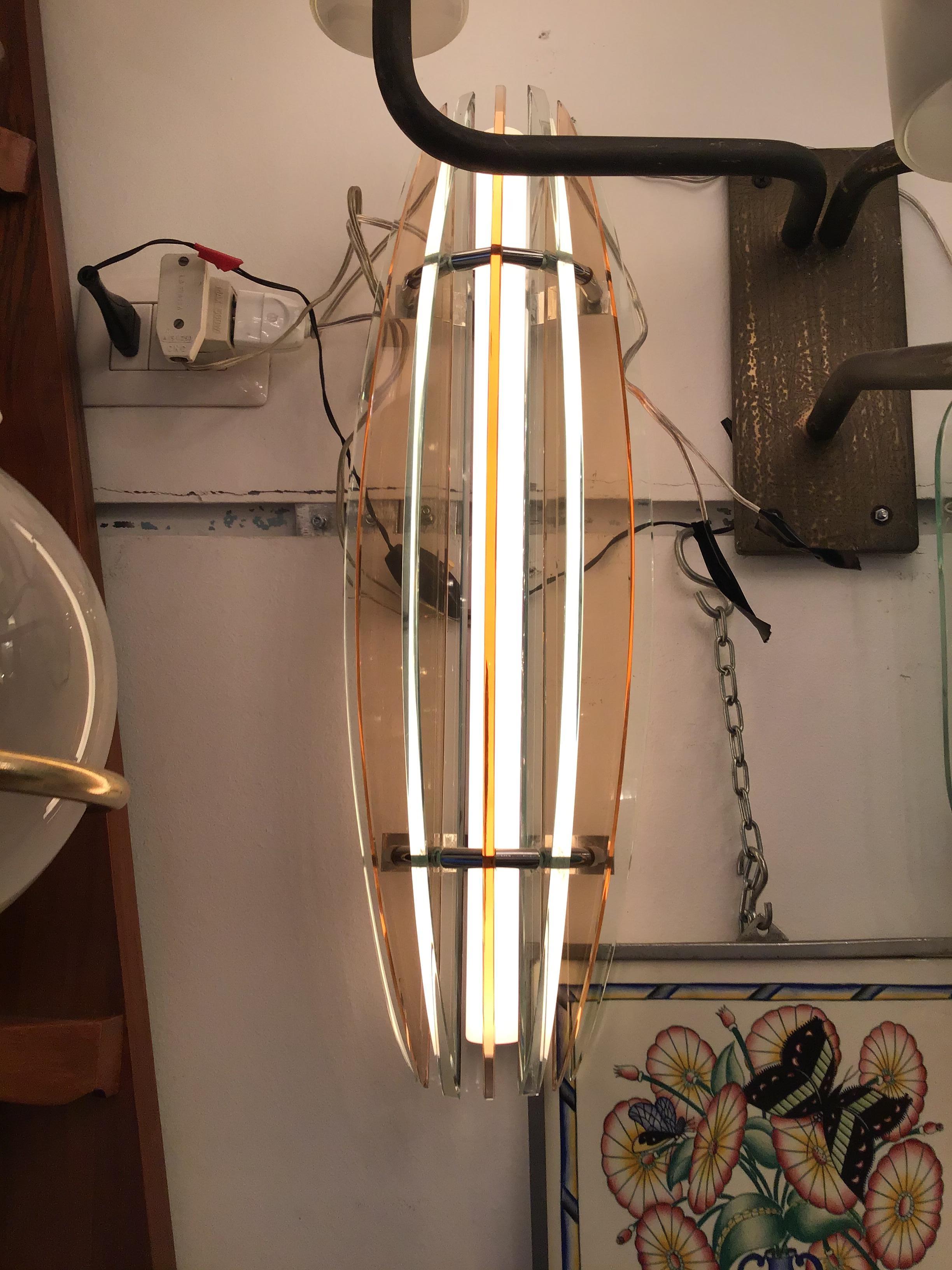 Veca Sconces Glass Metal Crome, 1960, Italy For Sale 1