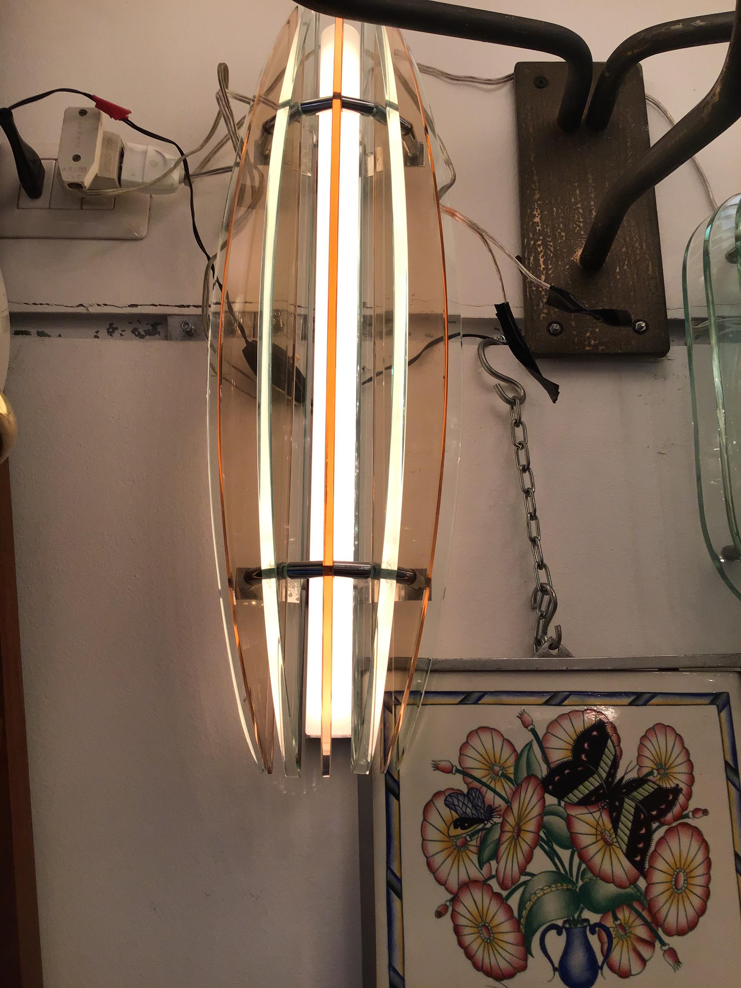 Veca Sconces Glass Metal Crome, 1960, Italy For Sale 2