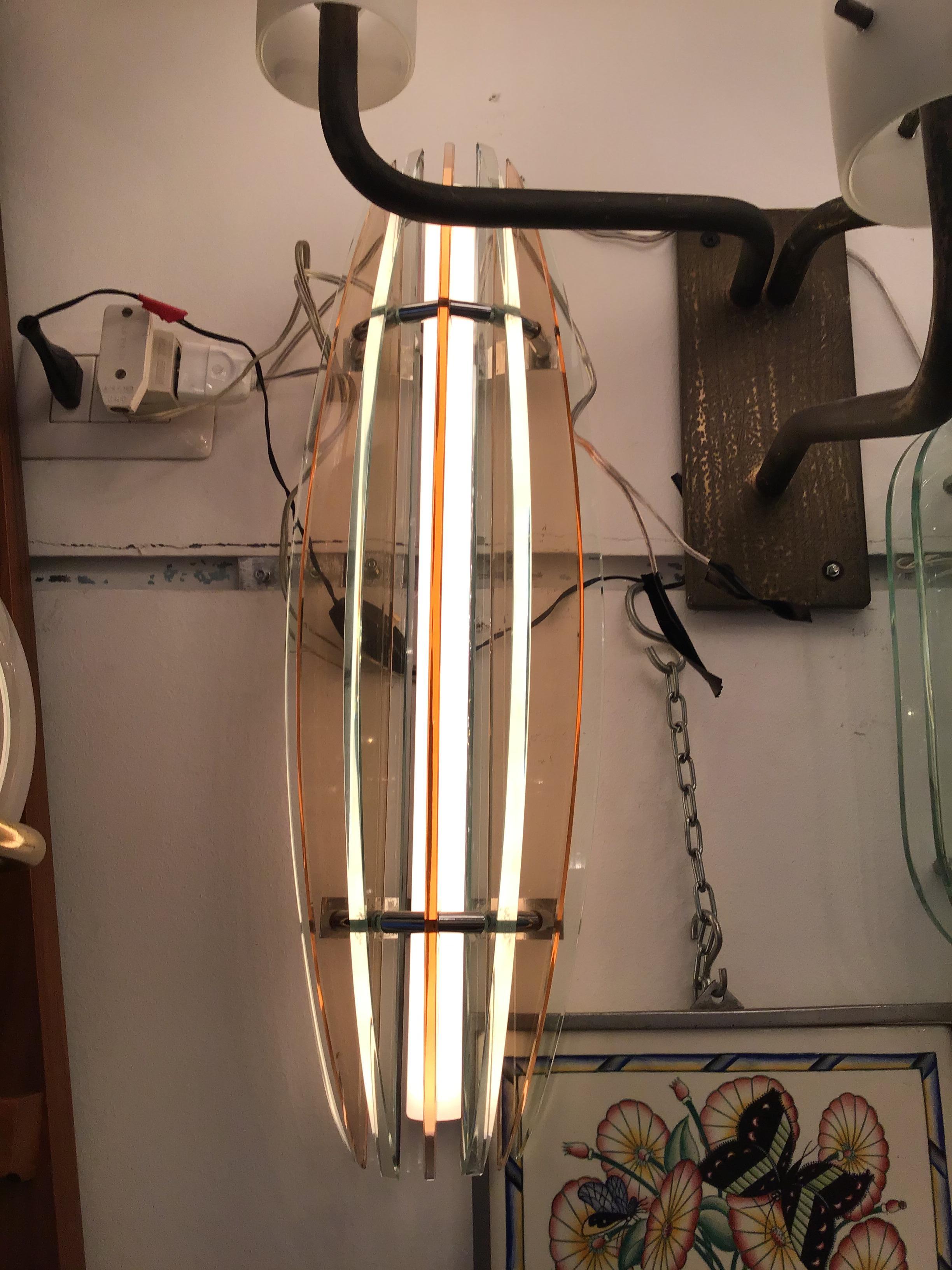 Veca Sconces Glass Metal Crome, 1960, Italy For Sale 3