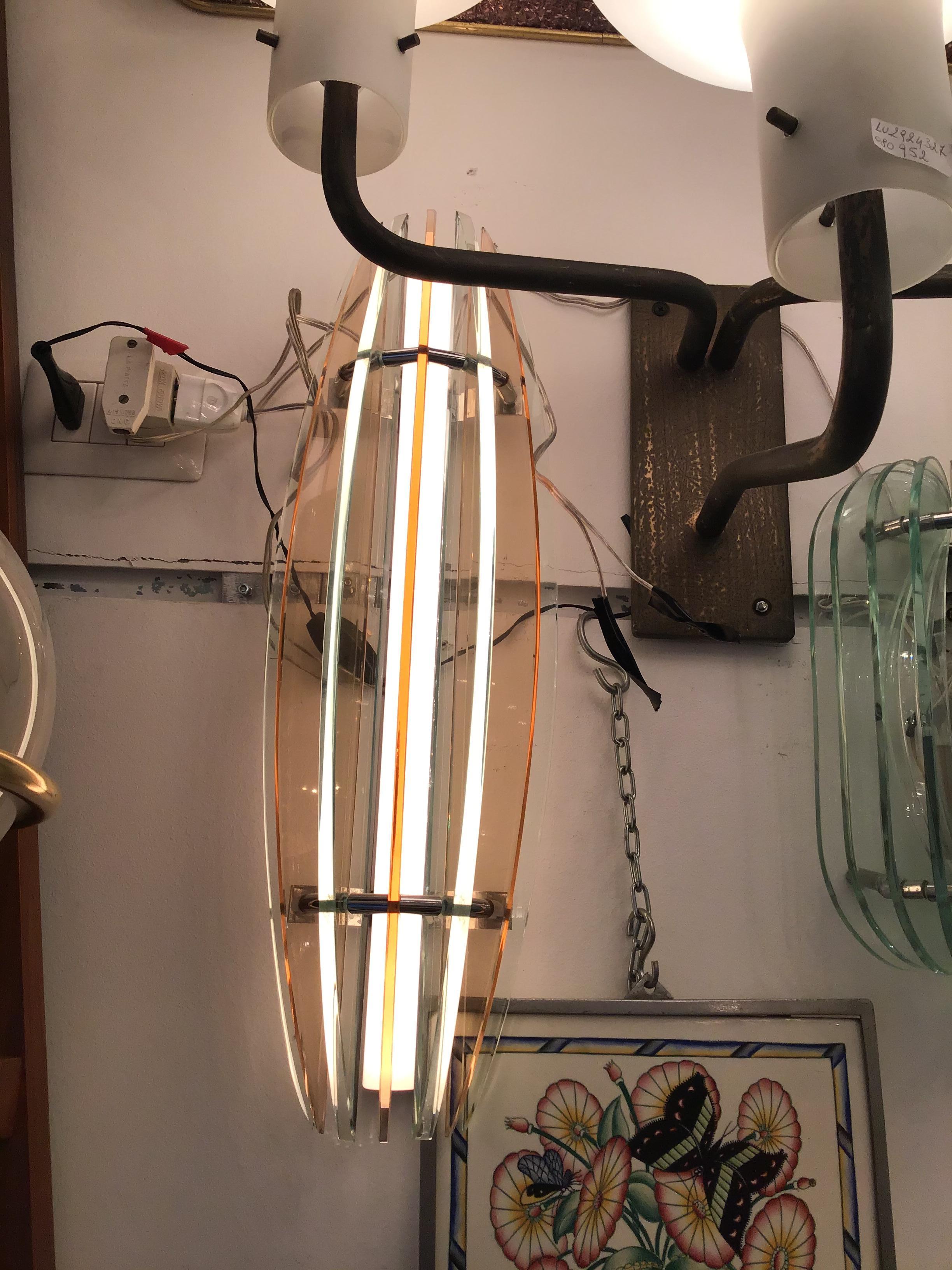 Veca Sconces Glass Metal Crome, 1960, Italy For Sale 4