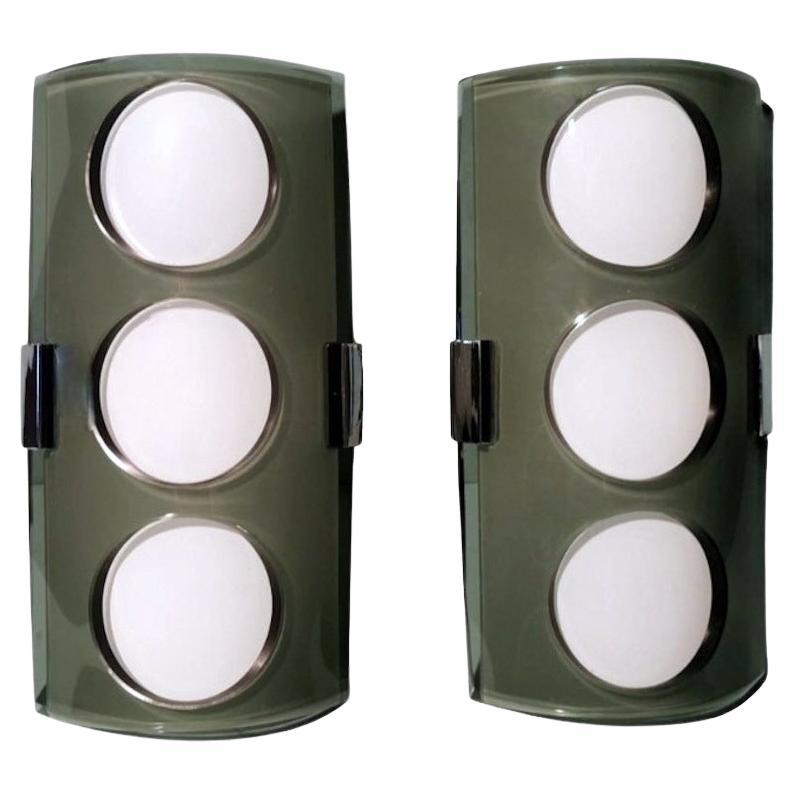 Veca Style Pair Italian Wall Lights with Double Slabs of Glass in Two Colors
