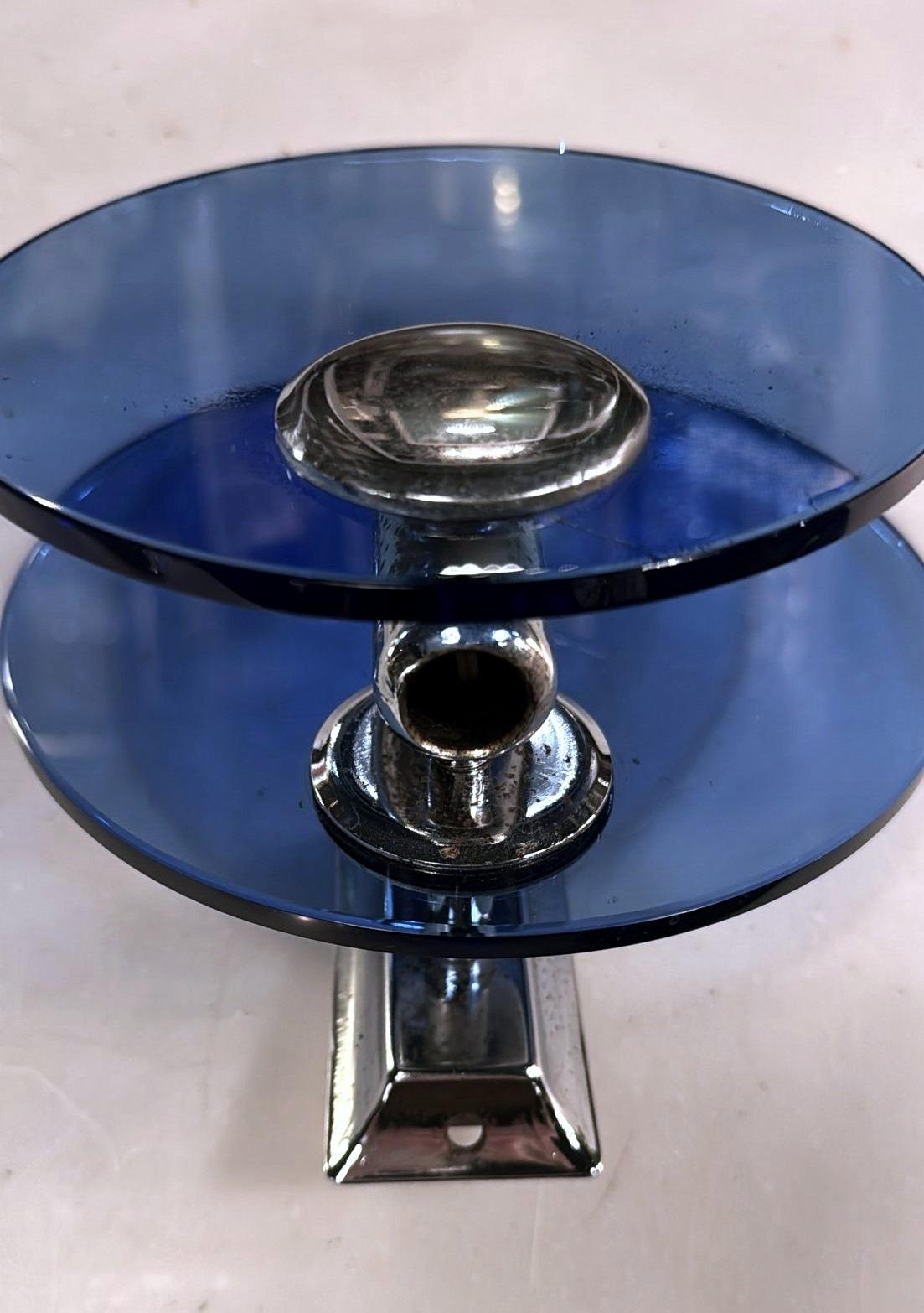 Paar italienische Wandleuchter aus blauem Glas und vernickeltem Messing im Veca-Stil im Angebot 7