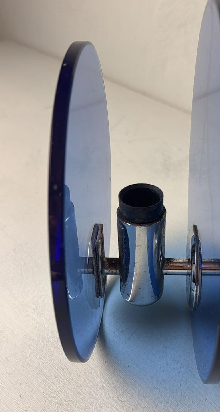 Paar italienische Wandleuchter aus blauem Glas und vernickeltem Messing im Veca-Stil im Angebot 8