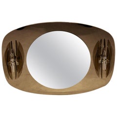 Veca Two-Toned Italian Glass Mirror Complete with Glass Sconces