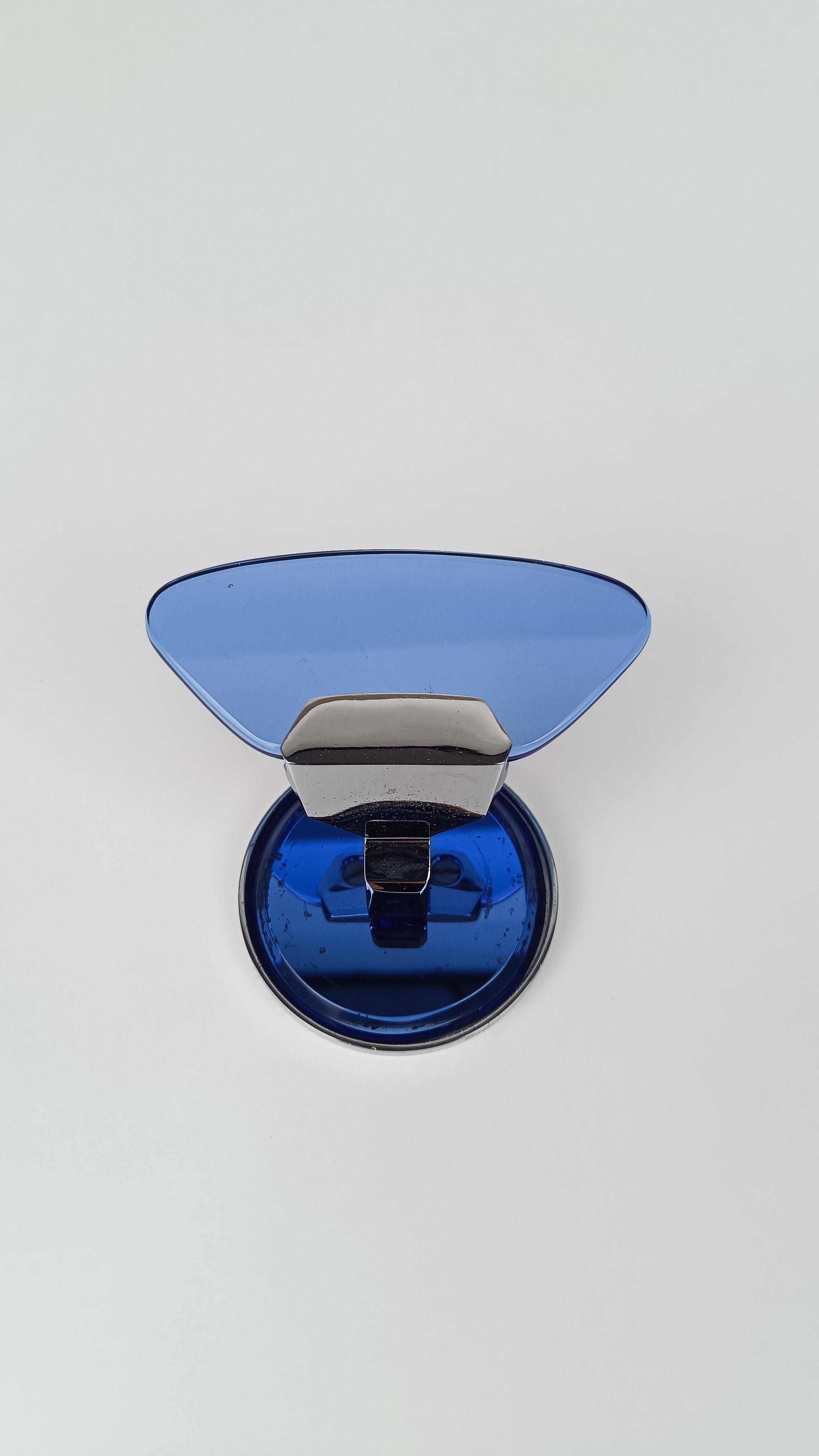 VECA-Wandhook aus blauem verspiegeltem, abgeschrägtem Glas und Chrom, Italien 70er Jahre im Angebot 3