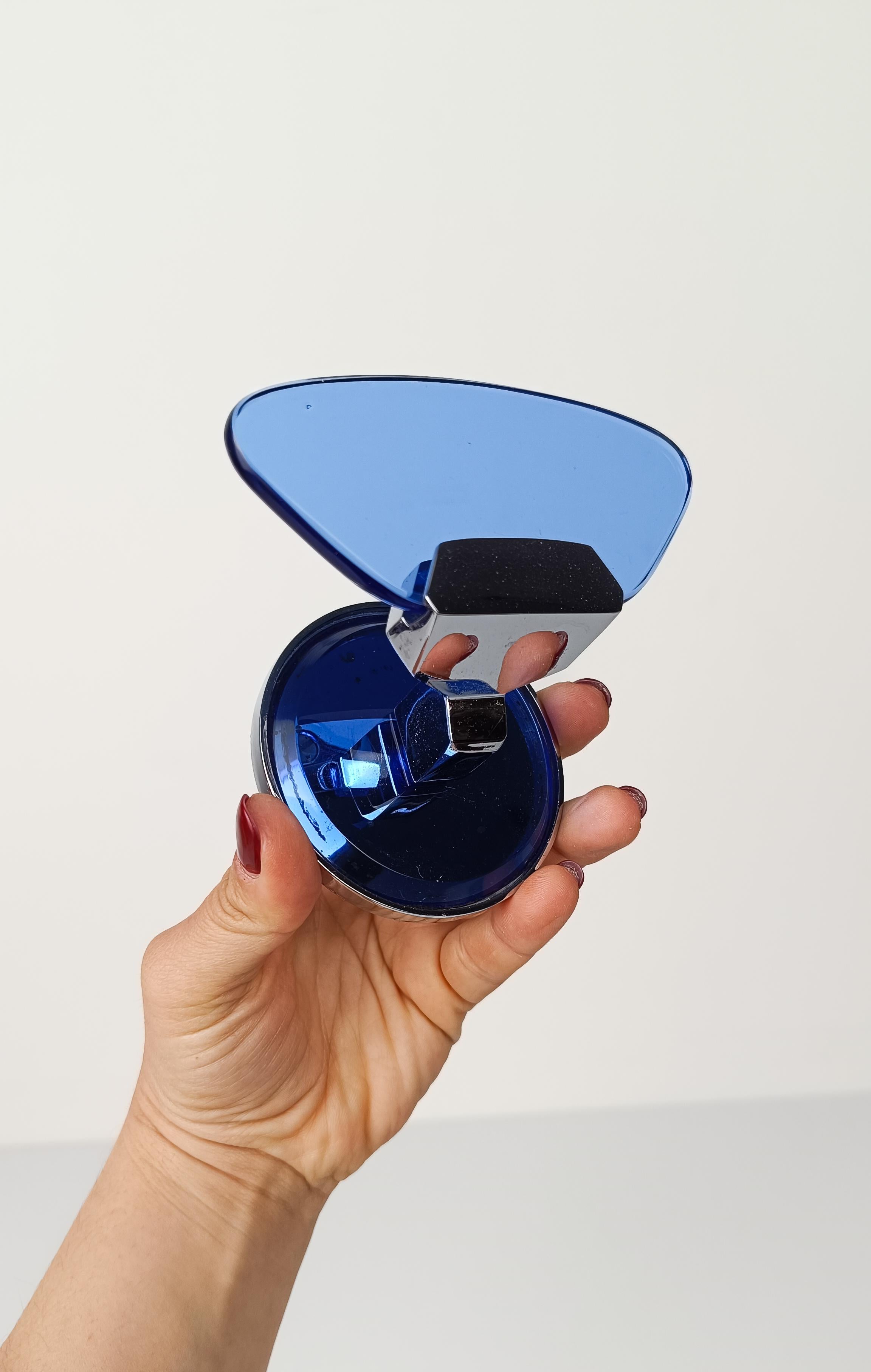 VECA-Wandhook aus blauem verspiegeltem, abgeschrägtem Glas und Chrom, Italien 70er Jahre (Abgeschrägt) im Angebot