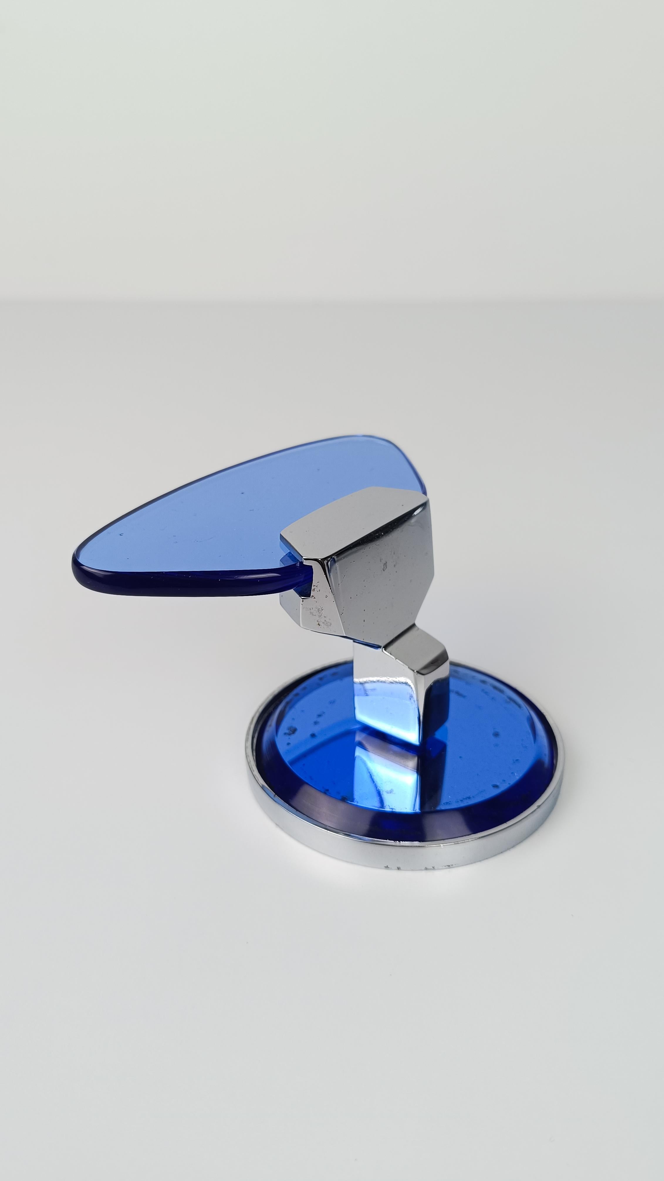 VECA-Wandhook aus blauem verspiegeltem, abgeschrägtem Glas und Chrom, Italien 70er Jahre im Angebot 1