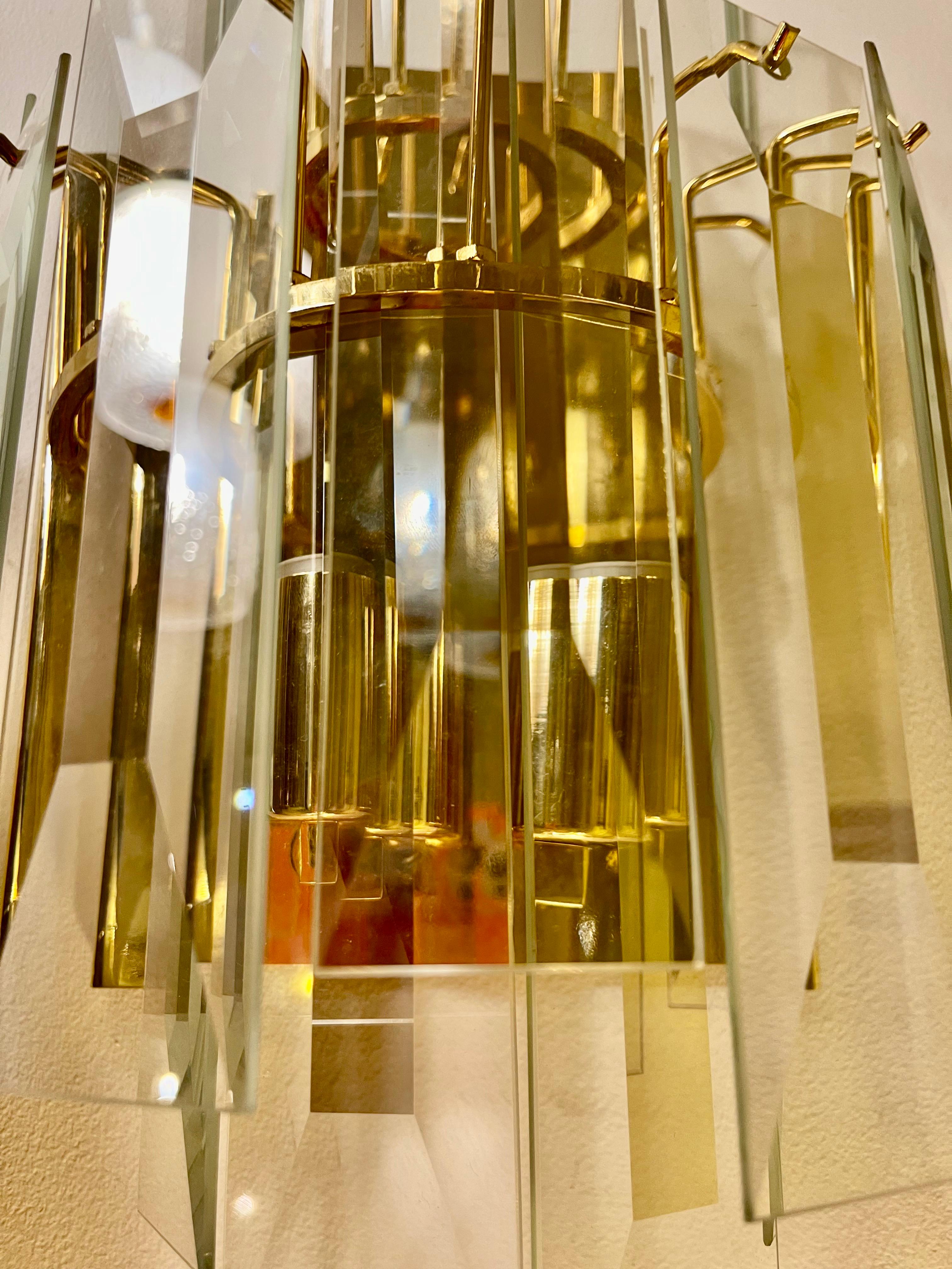 Mid-Century Modern Veca Wall Lighting glass and gilt gold stucture, Italy, 1980
