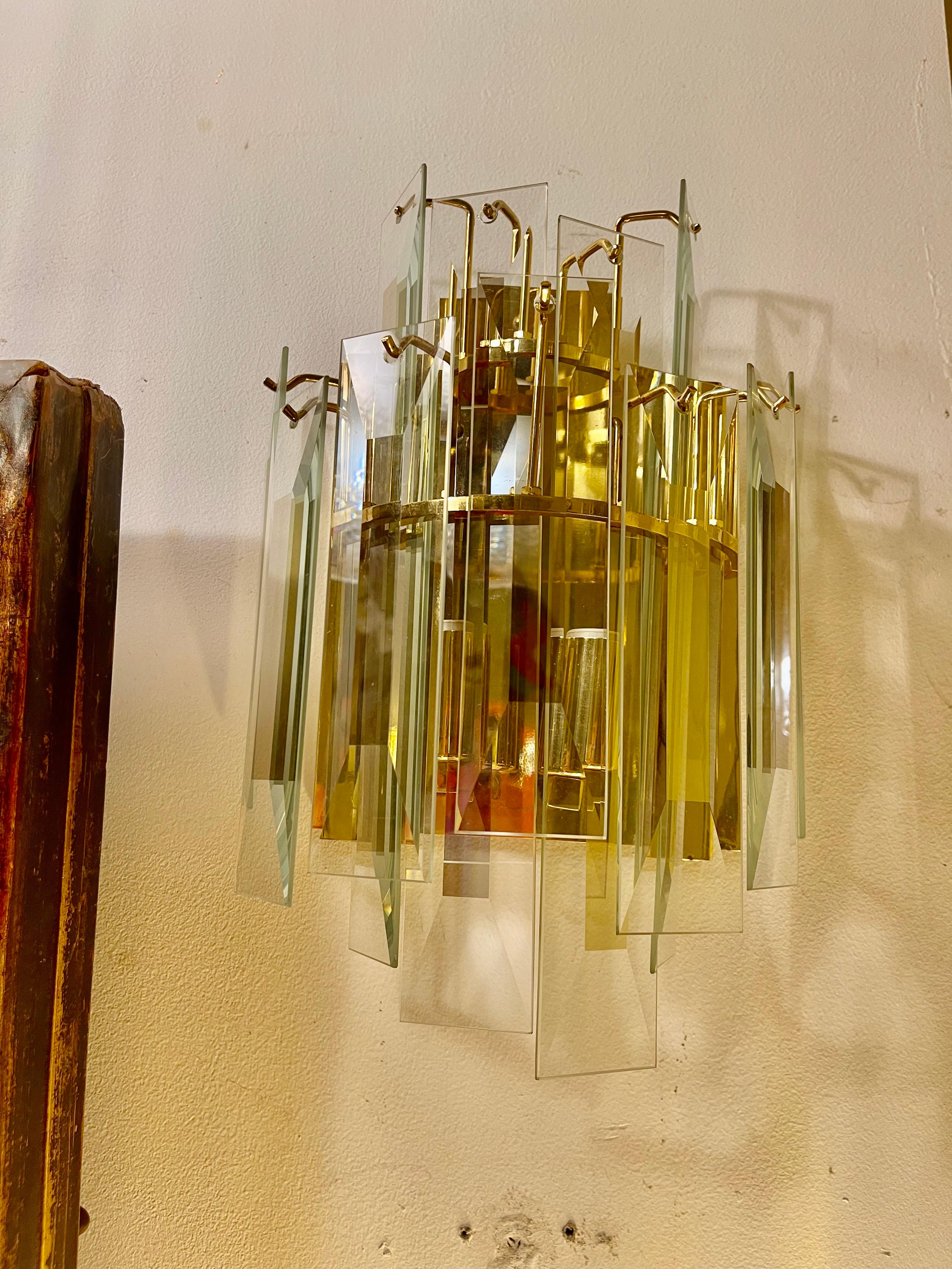 Italian Veca Wall Lighting glass and gilt gold stucture, Italy, 1980