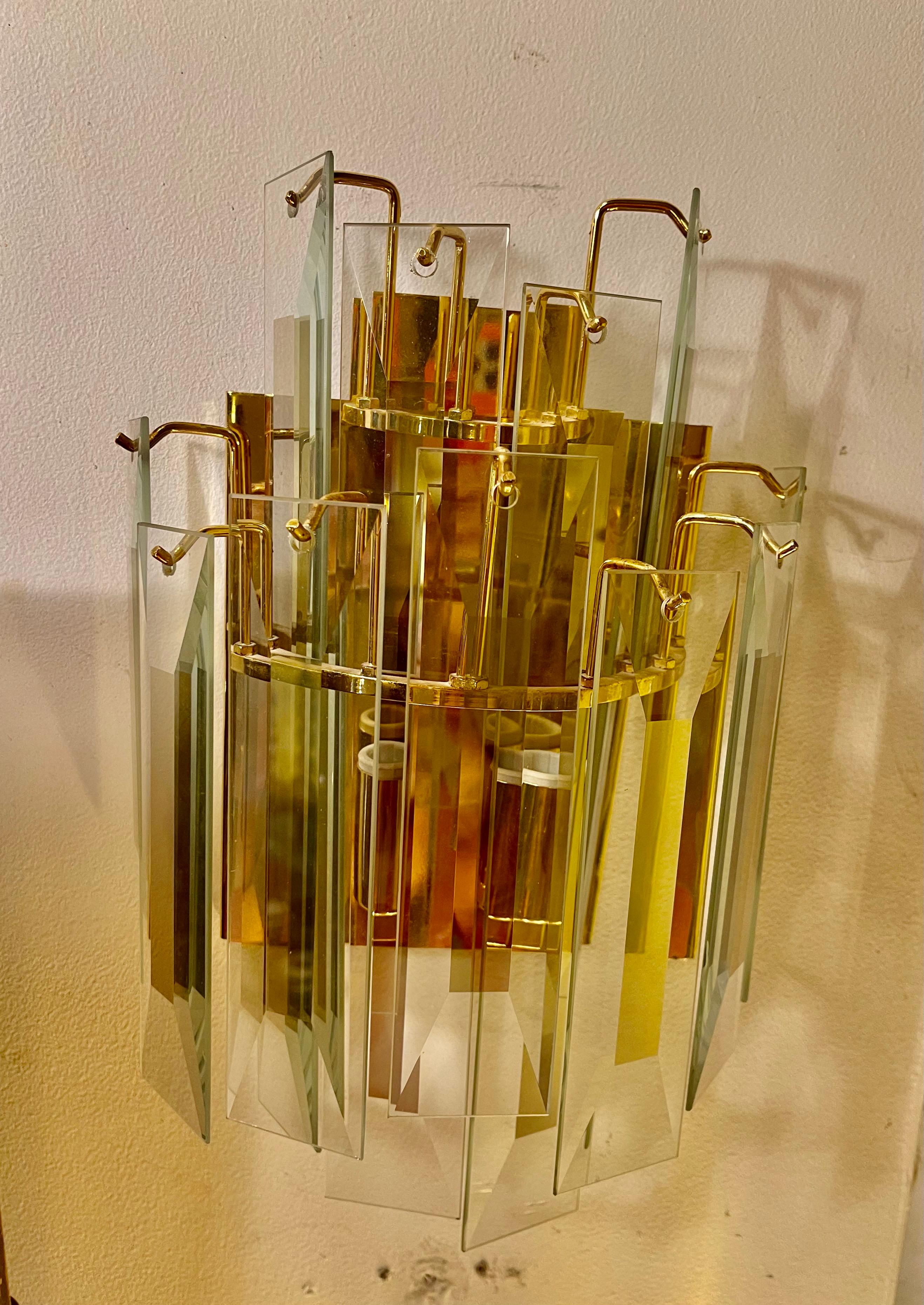 Veca Wall Lighting glass and gilt gold stucture, Italy, 1980 In Good Condition In DÉNIA, ES